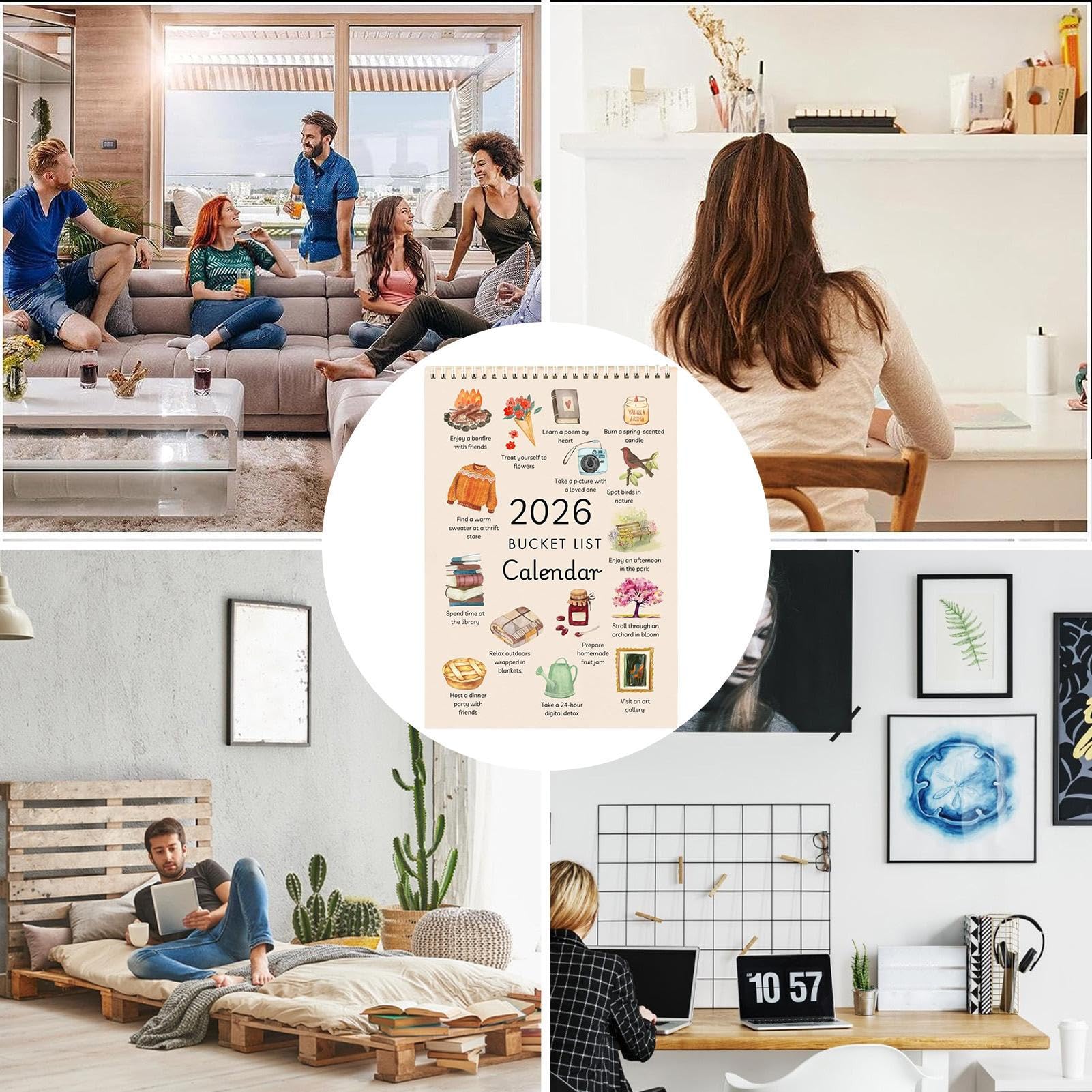 2 stuks wandkalender 2026, bucket list kalender 2026, 12 maanden