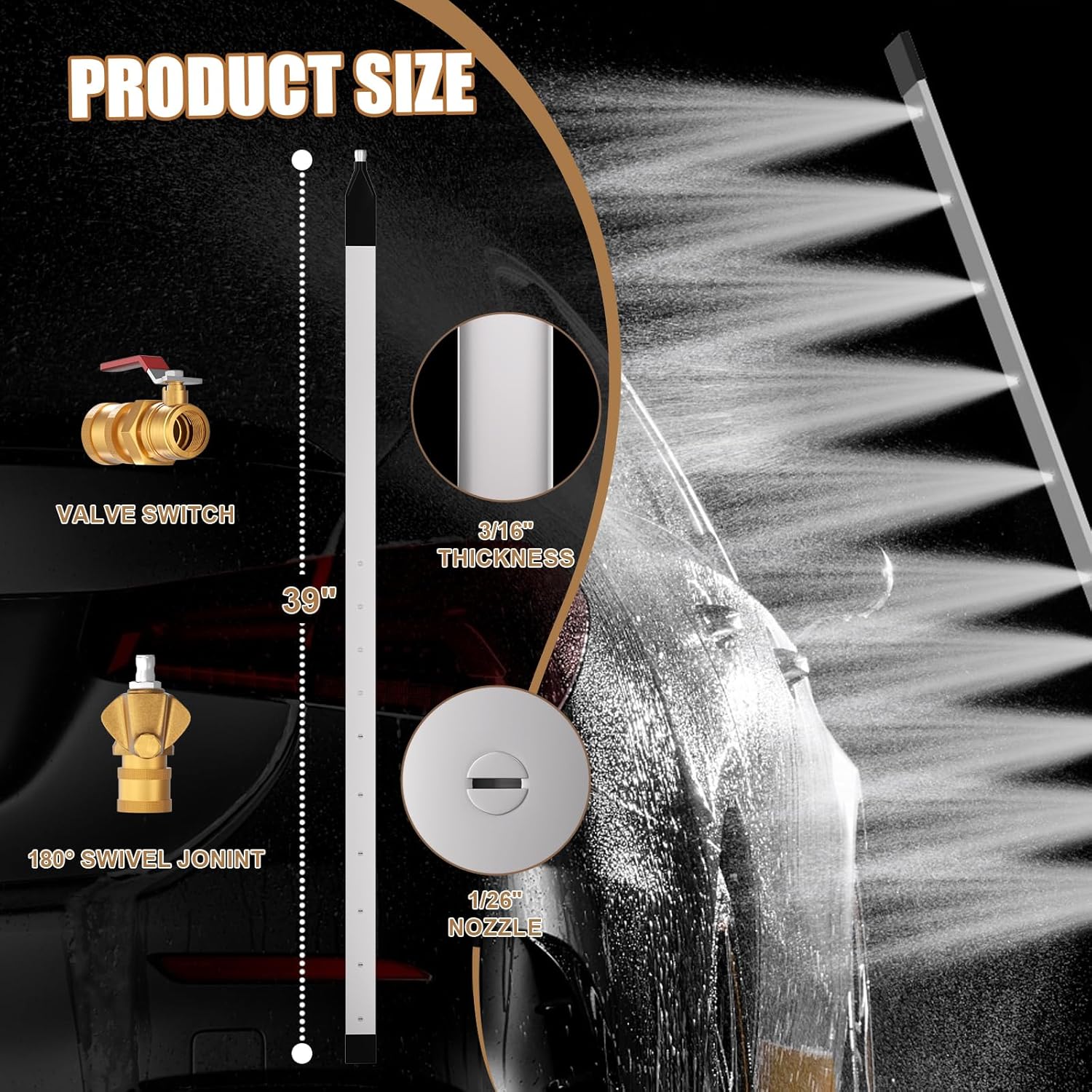 39" Radiator Cleaning Wand, 4500 PSI High Pressure Power Washer Tool, Stainless Steel Radiator Flusher with 180° Swivel Nozzle, Clears Debris Fast, for Car, Truck & Heavy Equipment