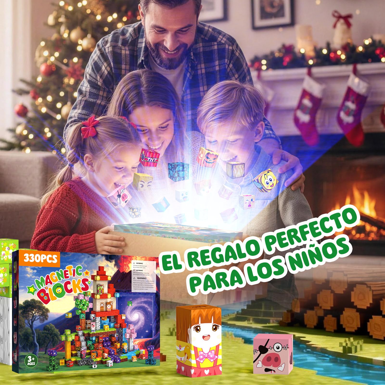 Bloques Magneticos Construccion Niños 330 Piezas 2CM 3+ Magneticas, Juego Magnetic Blocks Tiles Construcción, Juguetes Montessori para Niños 4 5 6 7 8 9 10 11 12 Regalos de Cumpleaños para Niñas