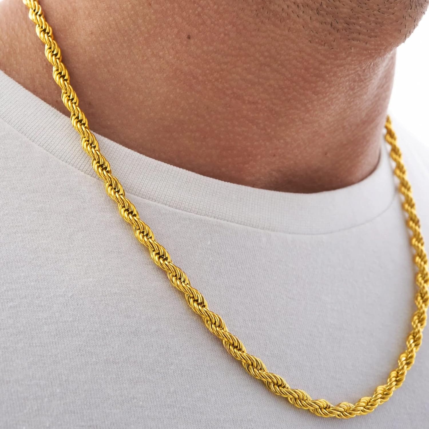 Plated 4MM Rope Style Necklace Chain with Gift Box for Men and Woman