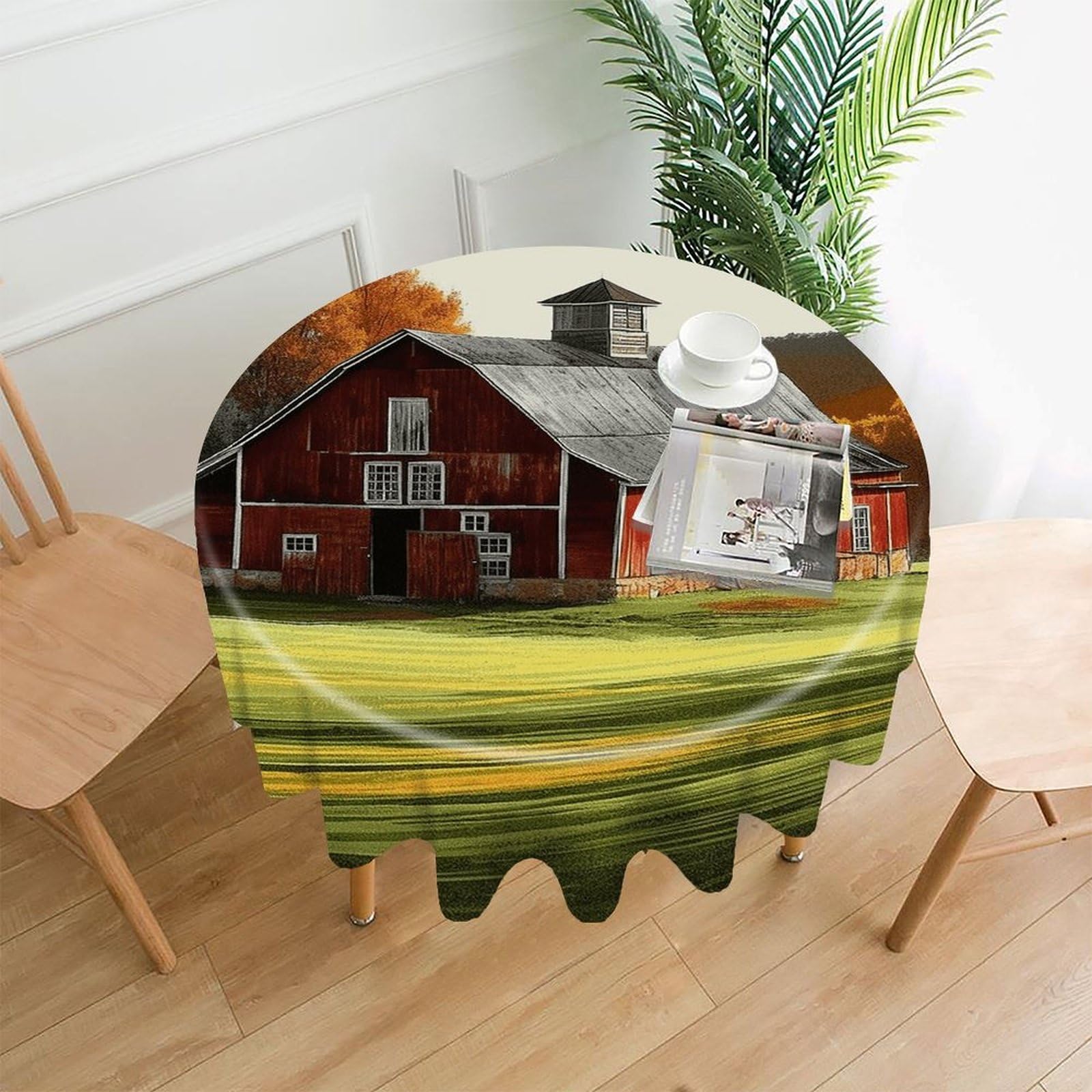 VstaDank Barn Tablecloth Easy to Clean Polyester Round Table Cover Washable Round Table Cloth Wrinkle-Free Circle Decoration Tablecloth for Kitchen Dining Room 60"
