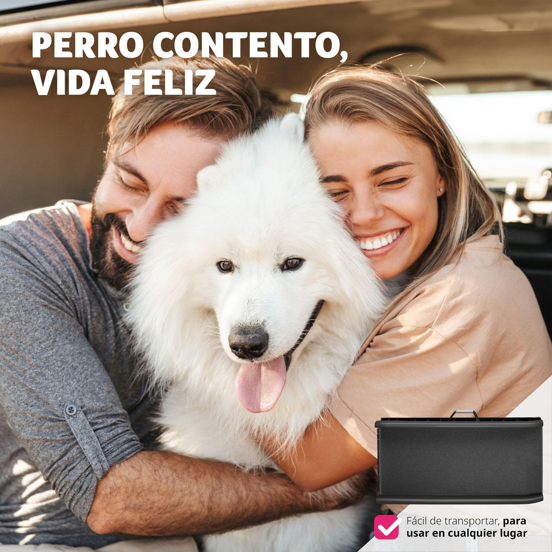 tectake® Rampa para Perros Plegable y Antidelizante, Rampa de Coche para Perros hasta 90kg, con Correas para Transporte y Carriles Guía, Resistente, para Cama y Sofá, Escalera para Perros, 155x40x14cm