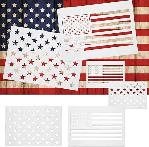 Miniatura 3 de Plantilla de estrella de 50 estrellas con la bandera estadounidense y plantilla de bandera de Estados Unidos 2 en 1 para pintar sobre tela, papel,