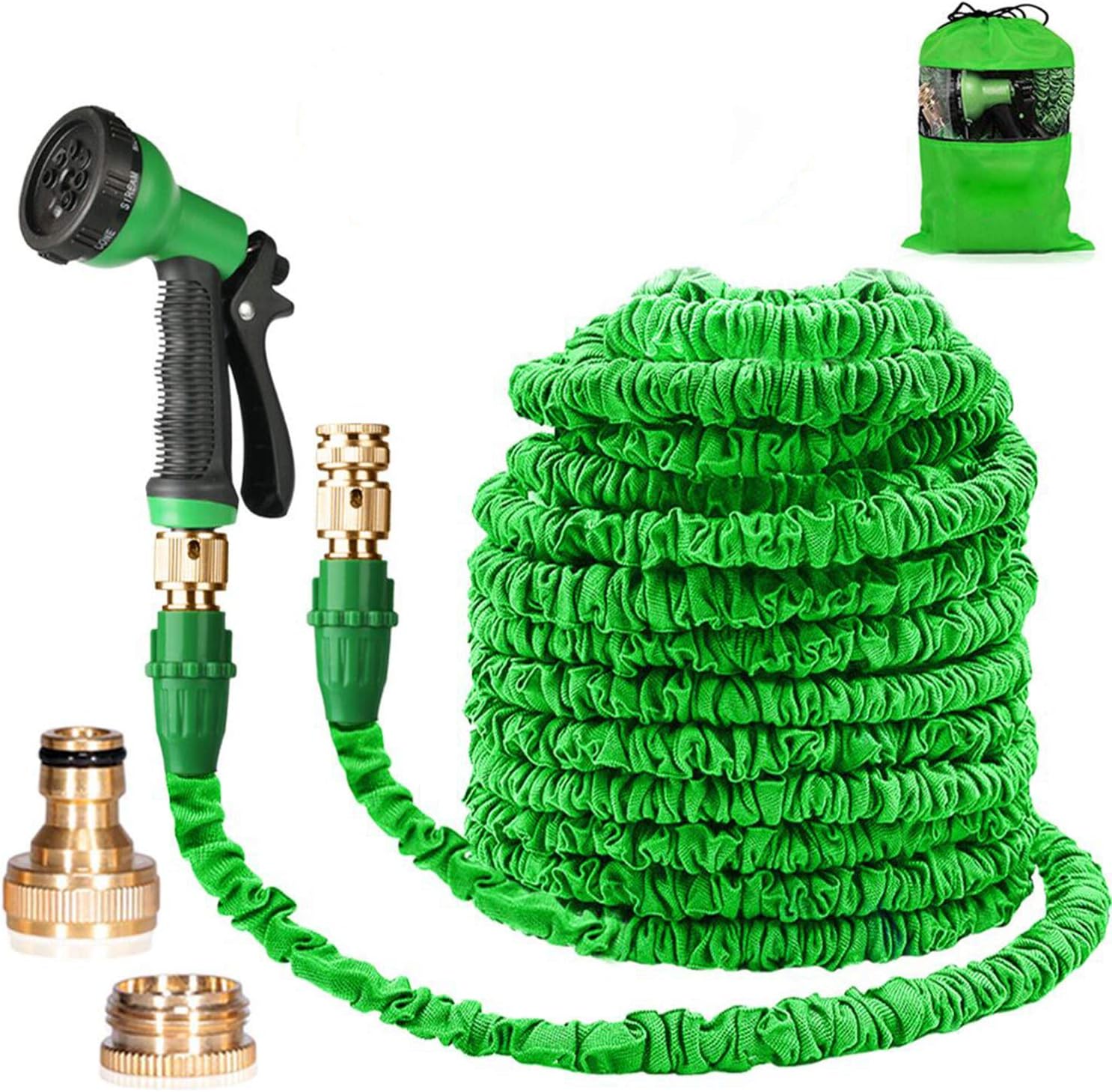 100ft Expandable Garden Hose, Expanding Hose Pipe with 1/2",3/4" Fittings,Lightweight Garden Hose Expandable with 8 Function Spray Nozzle (100ft, Green)