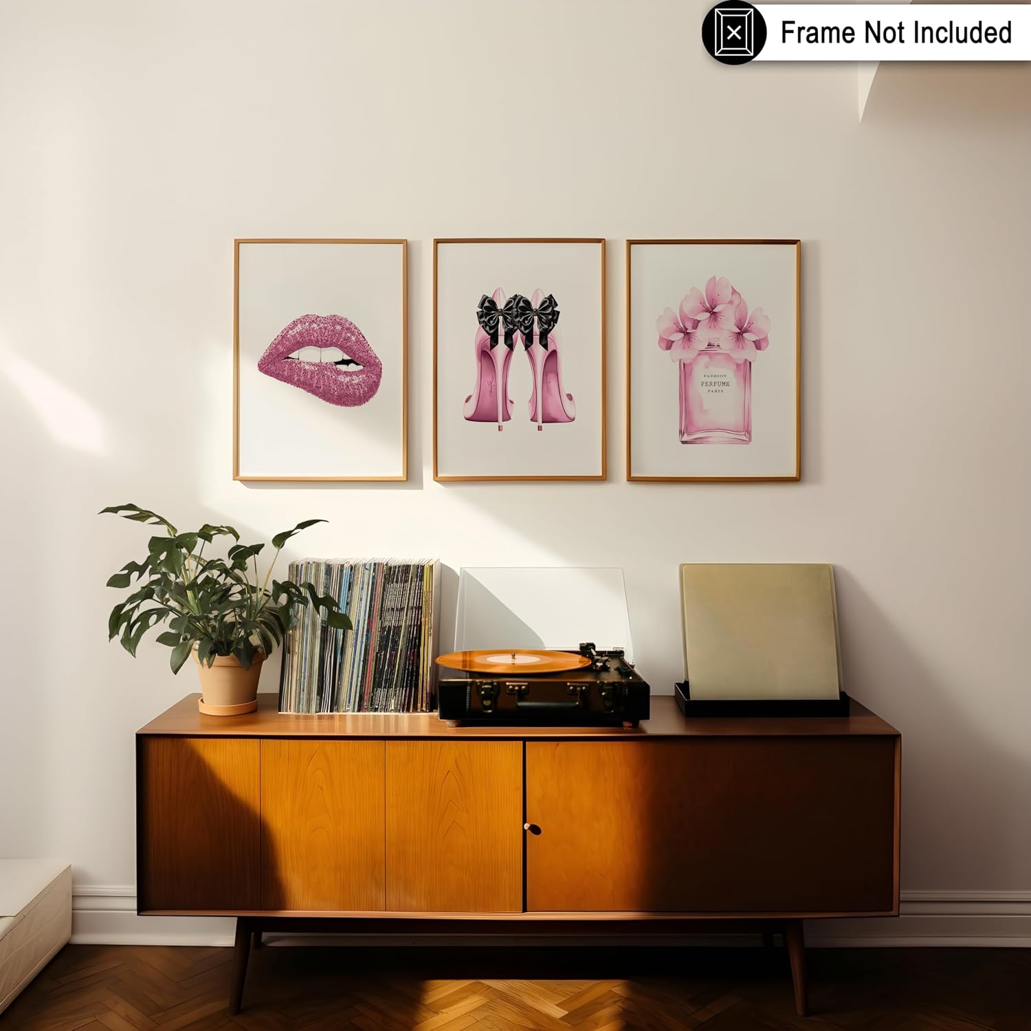 Poster Master 3-Piece Pink Designer Print - Fashion Poster - Shoes, Perfume & Lips Art - Gift for Her & Fashionista - Luxury Haute Couture Decor for Bedroom or Girl's Room -8x10 UNFRAMED Wall Art