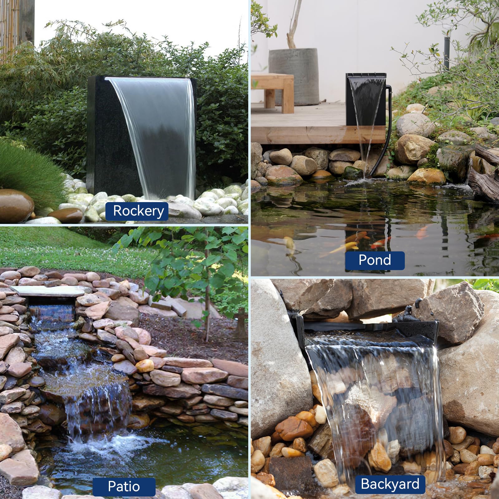 POPOSOAP Solar Pond Waterfall Kit – 55W With Battery Backup, 304 Stainless Spillway, Pump & Tubing