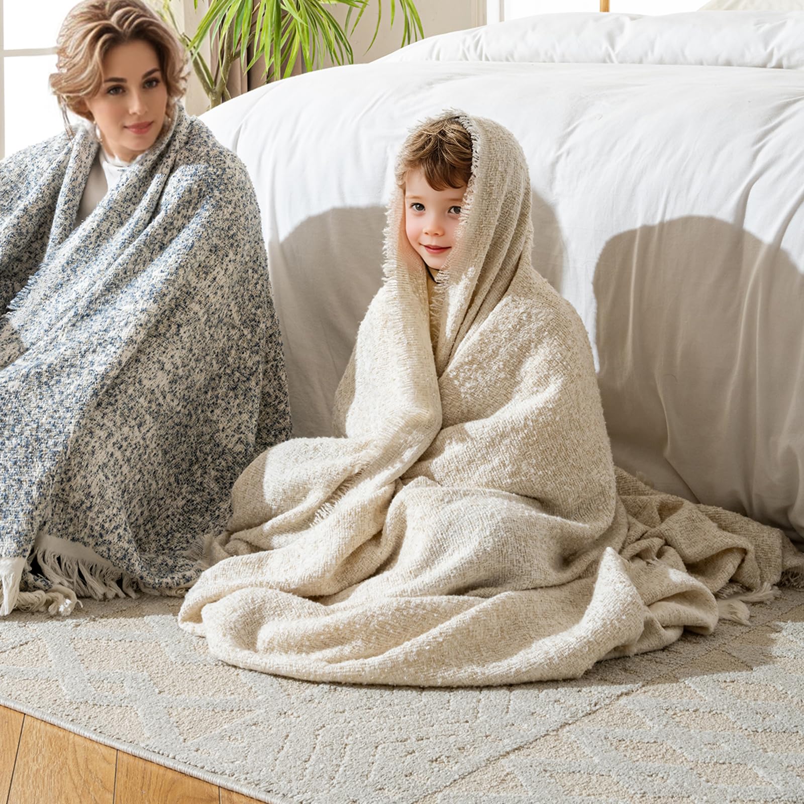 ACUSHLA Baumwolle Decke, Kuscheldecke, Mikrofaser, weich, gemütlich, flauschig und Atmungsaktive Tagesdecke, Decke für Sofa, Bett, Picknick, Reisen, leichte Bettdecke (Cremefarben) Küche, Haushalt & Wohnen