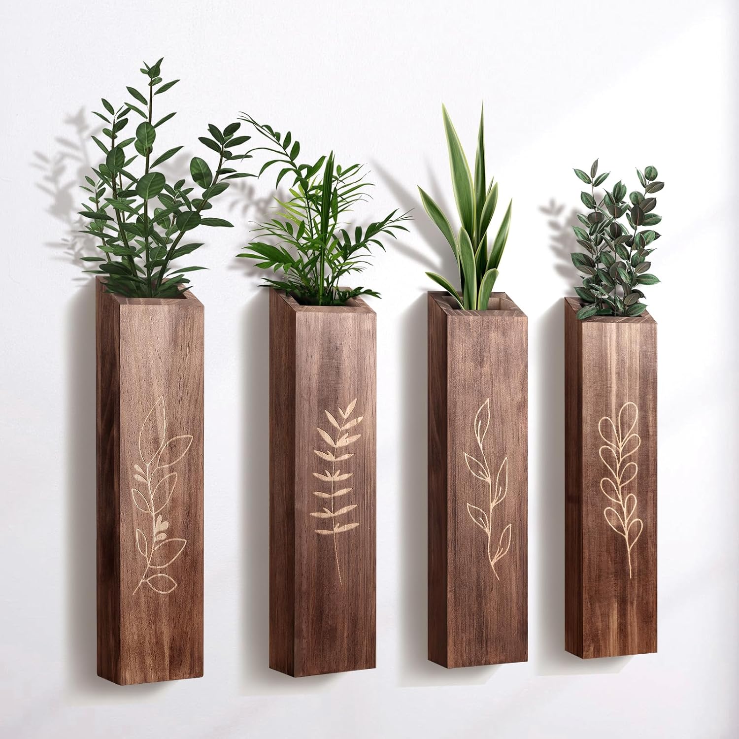 4 Pack Wood Indoor Wall Planter Modern Boho Wall Decor for Living Room Bedroom Farmhouse Pocket Vases for