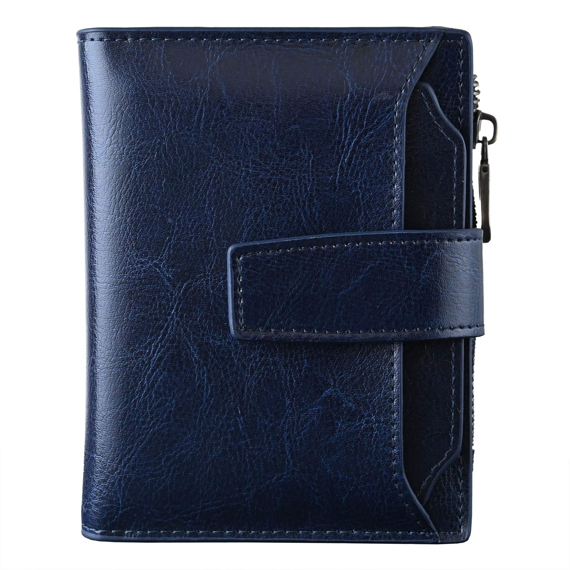 Bveyzi Women's Small Leather RFID Blocking Bifold Zipper Pocket Wallet Ladies Credit Card Slots Purse with id Window