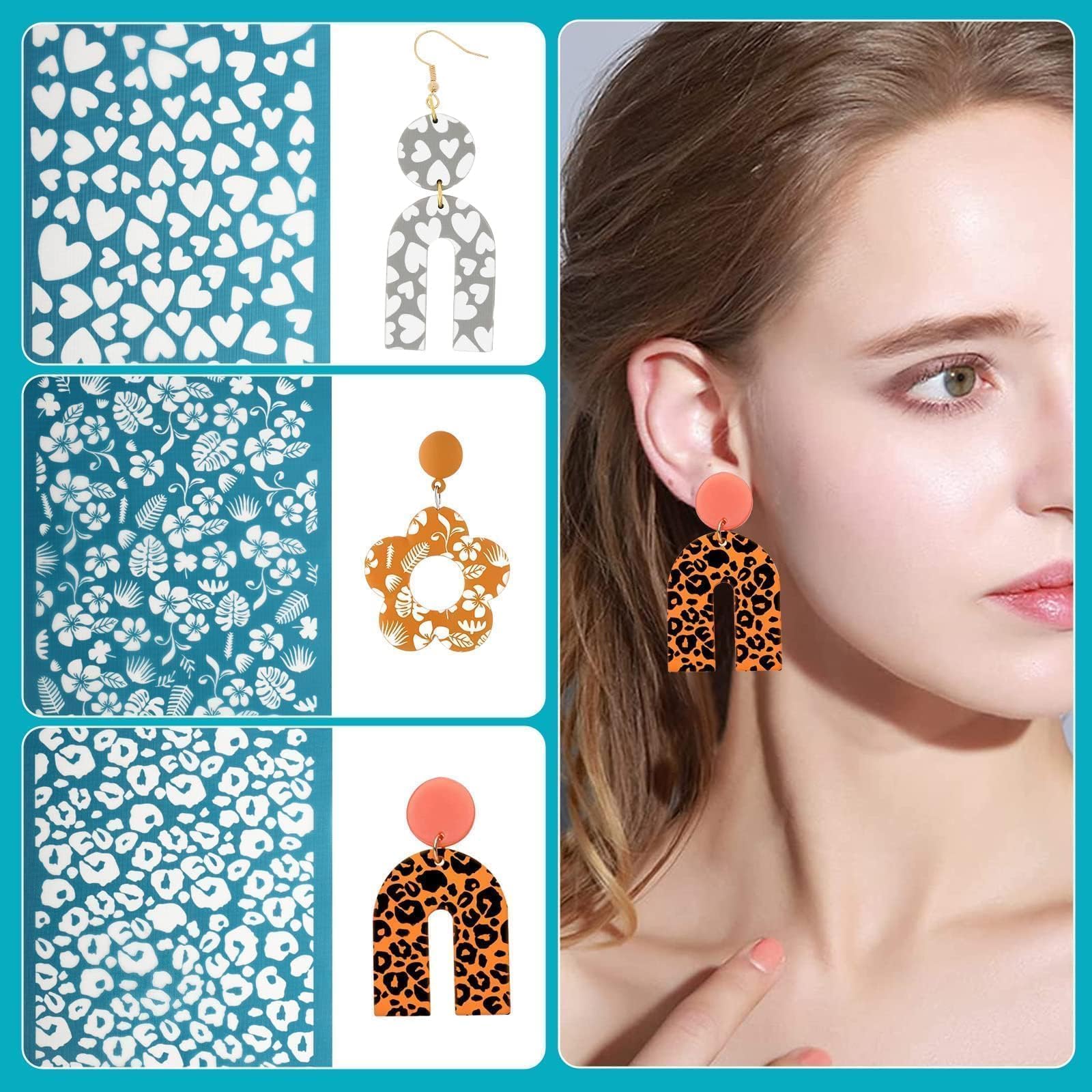 KIT 6 STENCIL PER SERIGRAFIA - Con 2 Raschietti Per Argilla Polimerica, Ideale Per Fai Da Te E Gioielli - Foto 2