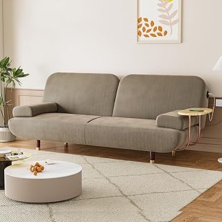 Levede 3-Seater Sofa Bed, with USB Charging Station,Removable Side Table,Corduroy Reclining Sleeper,Convertible Lounge Cou...