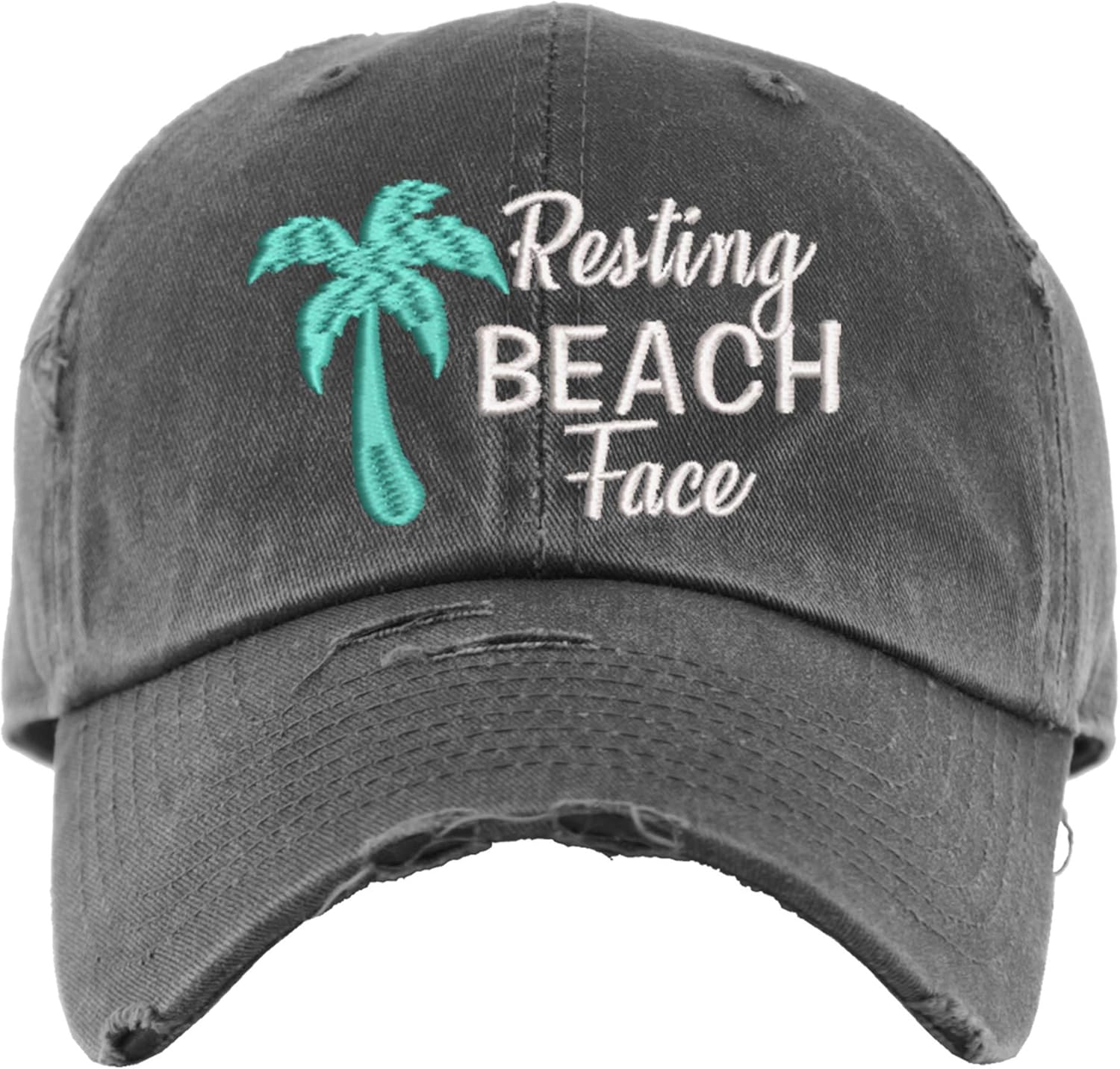 Resting Beach Face Hat | Distressed Baseball Cap or Ponytail Hat | Fun Beach Hats for Women