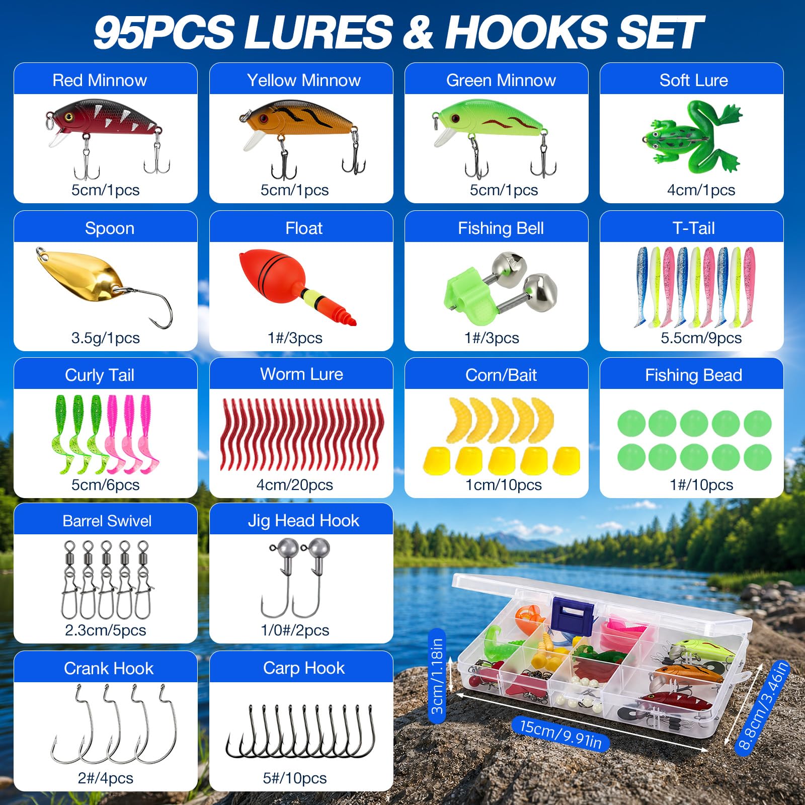 Juego de pesca para niños, 3 unidades de 1,8 m con caña de pescar telescópica de fibra de carbono, carrete giratorio 5.2:1, cebo y bolsa de transporte, juego completo para principiantes para niños y