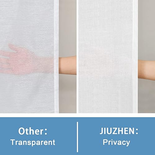 Miniatura 3 de JIUZHEN Cortinas traslúcidas de lino para tratamiento de ventanas, con bolsillo para barra, filtrado de luz, cortinas semitransparentes texturizadas