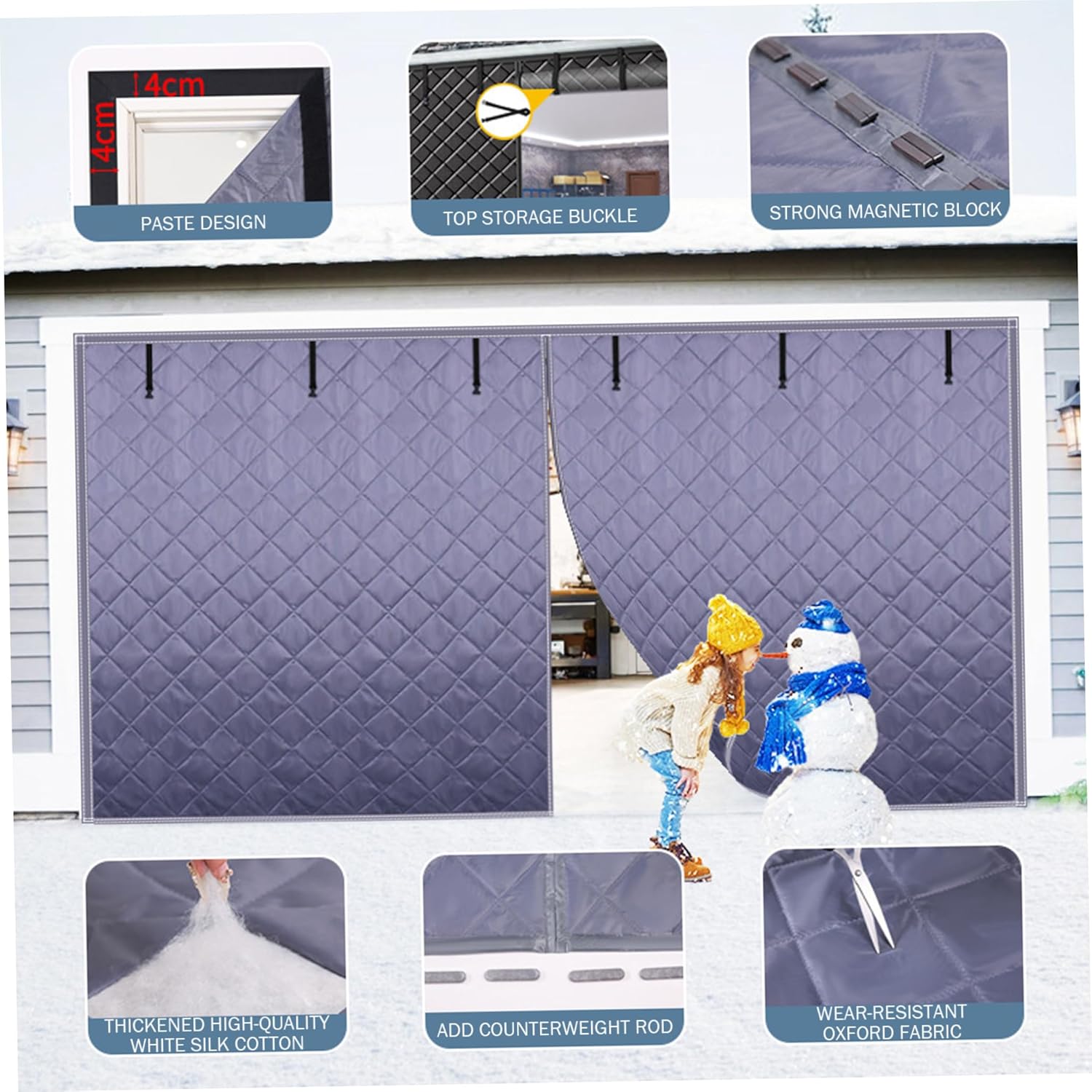 Garage Door Insulation Panels Garage Door Insulation, 8x7ft Insulated Cotton Screen Curtain Waterproof Windproof Soundproof for Winter, Black