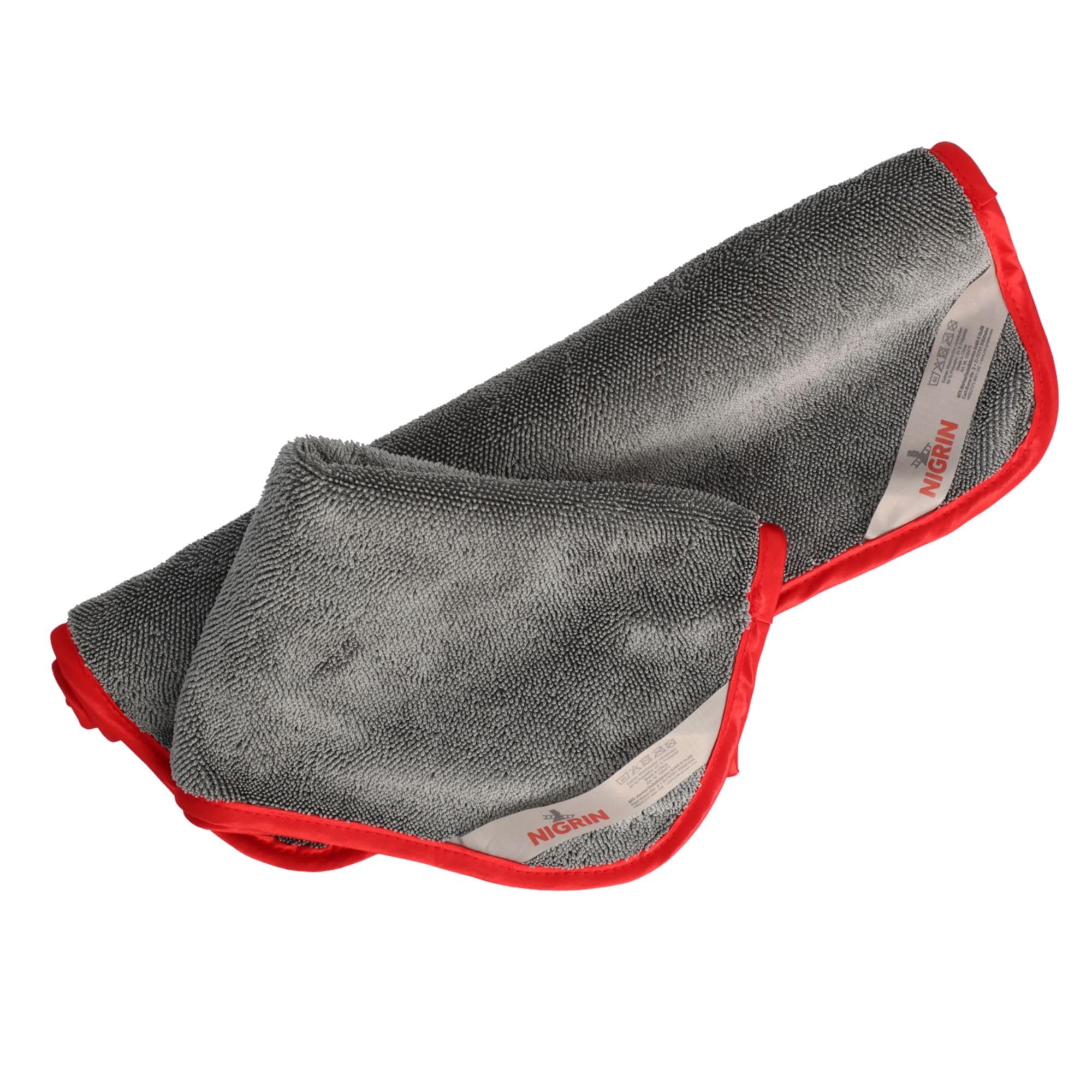 NIGRIN Lot de 2 Chiffons secs en Microfibre XL - Extra absorbants - Non Pelucheux et Doux - pour Le séchage sans Traces et en Douceur des Jantes - 60 x 40 cm - Gris