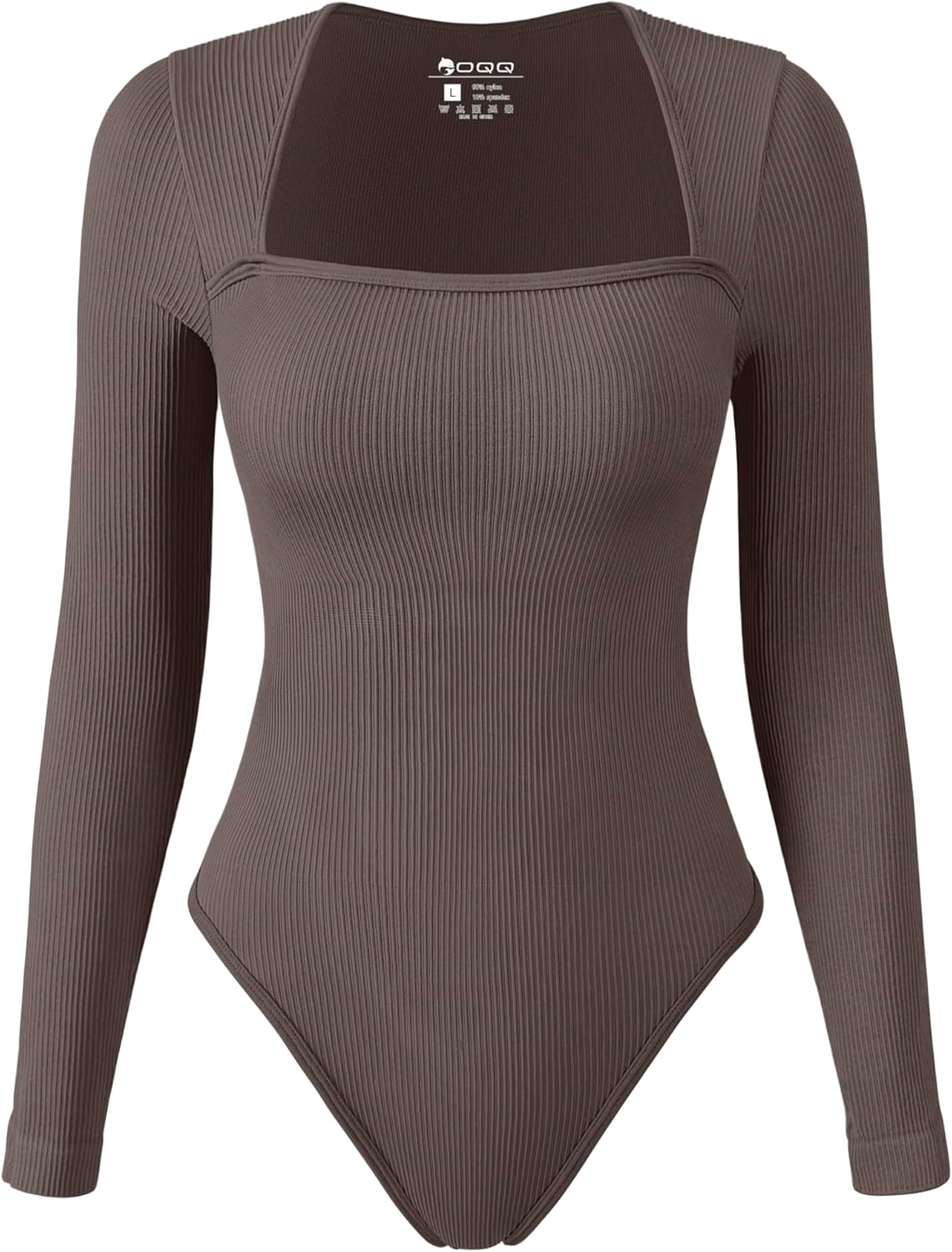 OQQ Women's Bodysuits Sexy Ribbed Square Neck Long Sleeve Tummy Control Casual Fall Bodysuits