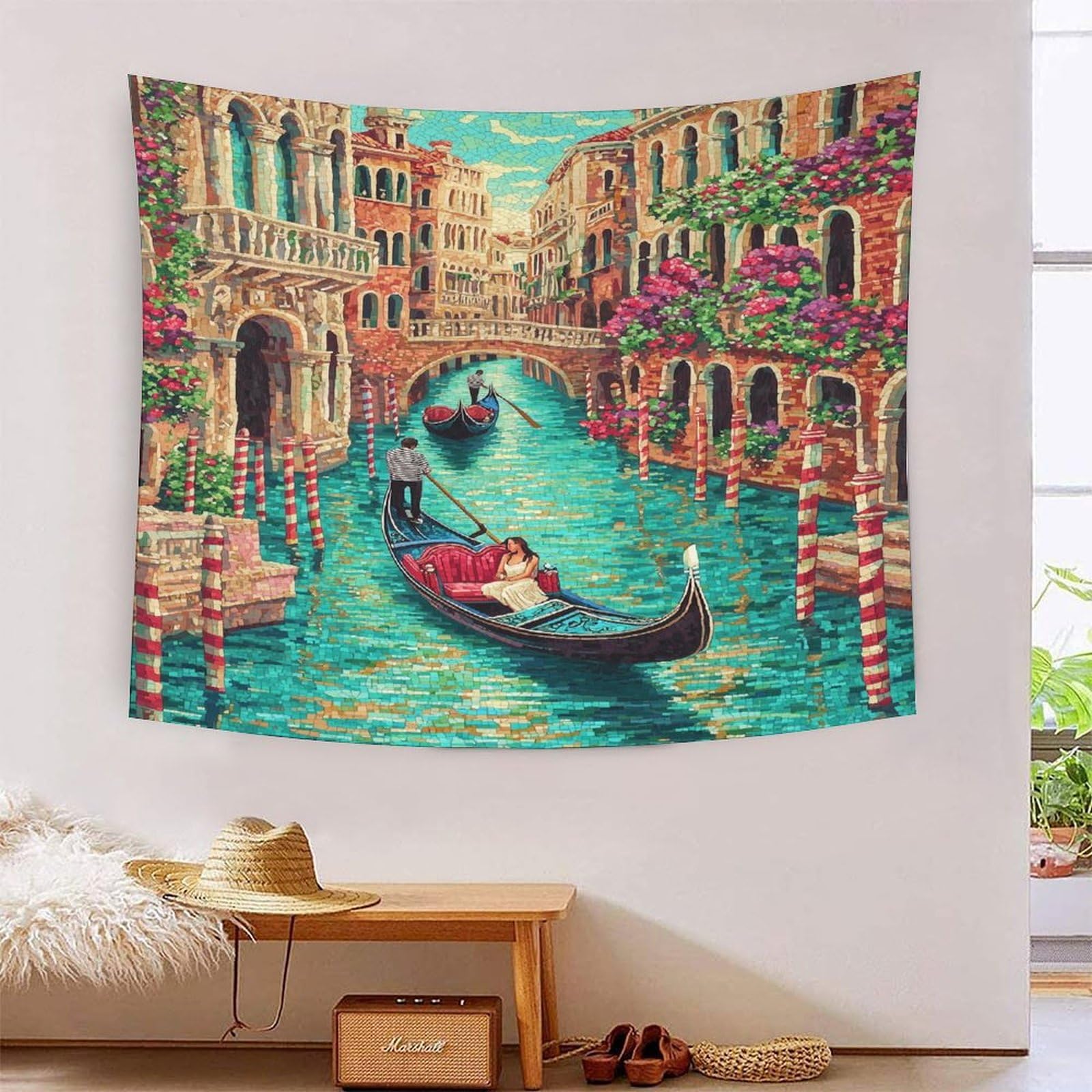 Couverture murale 3D de Venise en polyester doux pour salon