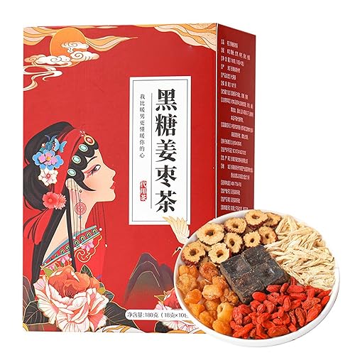 Té de azufaifa de jengibre y azúcar moreno oscuro, 6.35oz, combinación de cubo de azúcar negro, dátiles rojos, jengibre triturado, Wolfberry,