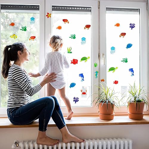 Miniatura 59 de 20 calcomanías de gel gruesas de arcoíris para aula, calcomanías de gel realistas para ventanas para niños pequeños y adultos, hogar, avión