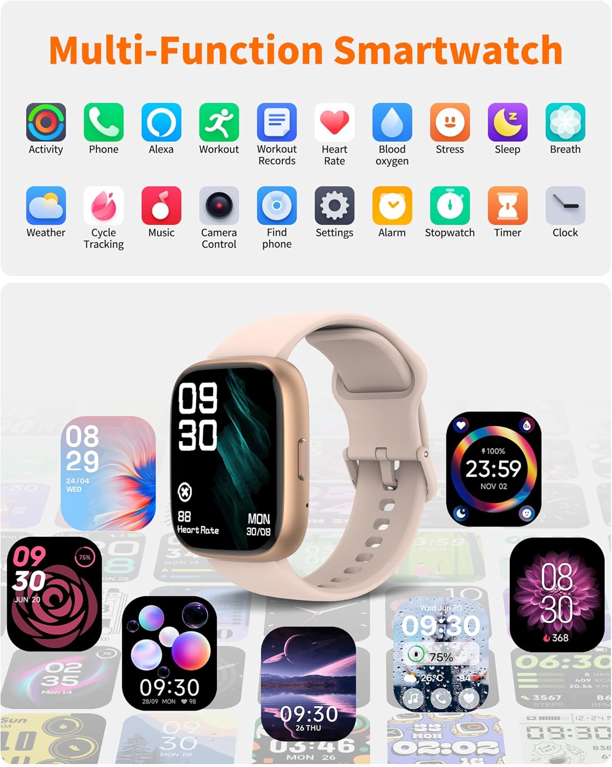 Smart Watch for Men Women, Bluetooth Calling, 1.83" HD Touch Screen Fitness Tracker, 100+ Sports Modes,Heart Rate Sleep Monitor, DIY Dial, IP68 Waterproof, Compatible with Android & iOS - Image 6