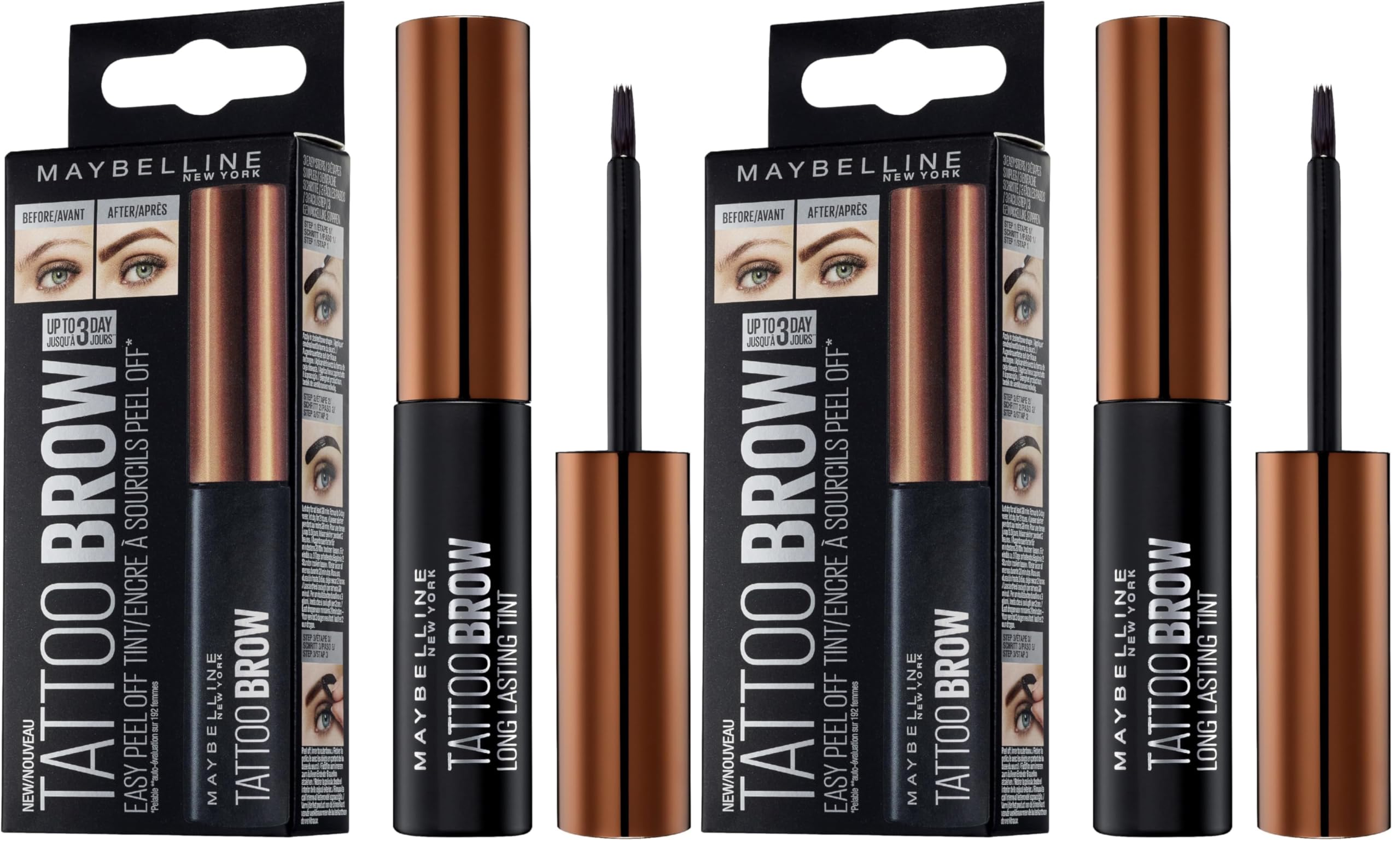 Maybelline New York Augenbrauenfarbe, Tattoo Brow Gel Tint, Mit Peel-off-Formel, Nr. 1 Light Brown, 5 ml (Packung mit 2)