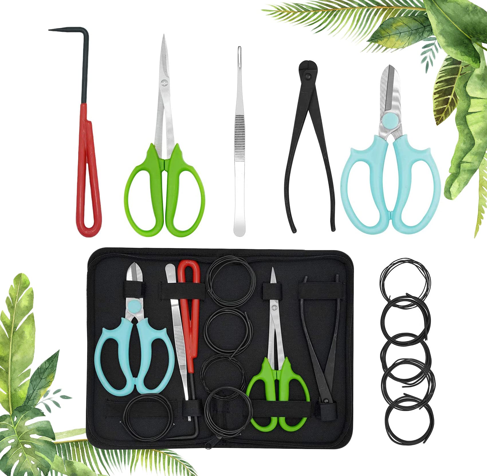 Bonsai Tools Set, Bonsai Tree Kit Gardening Trimming Tools Set with Pruning Shears, Root Pick, Tweezers, Bonsai Wires, Wire Cutter and Scissors, Bonsai Starter Birthday Gifts for Women & Men(11 PCS)