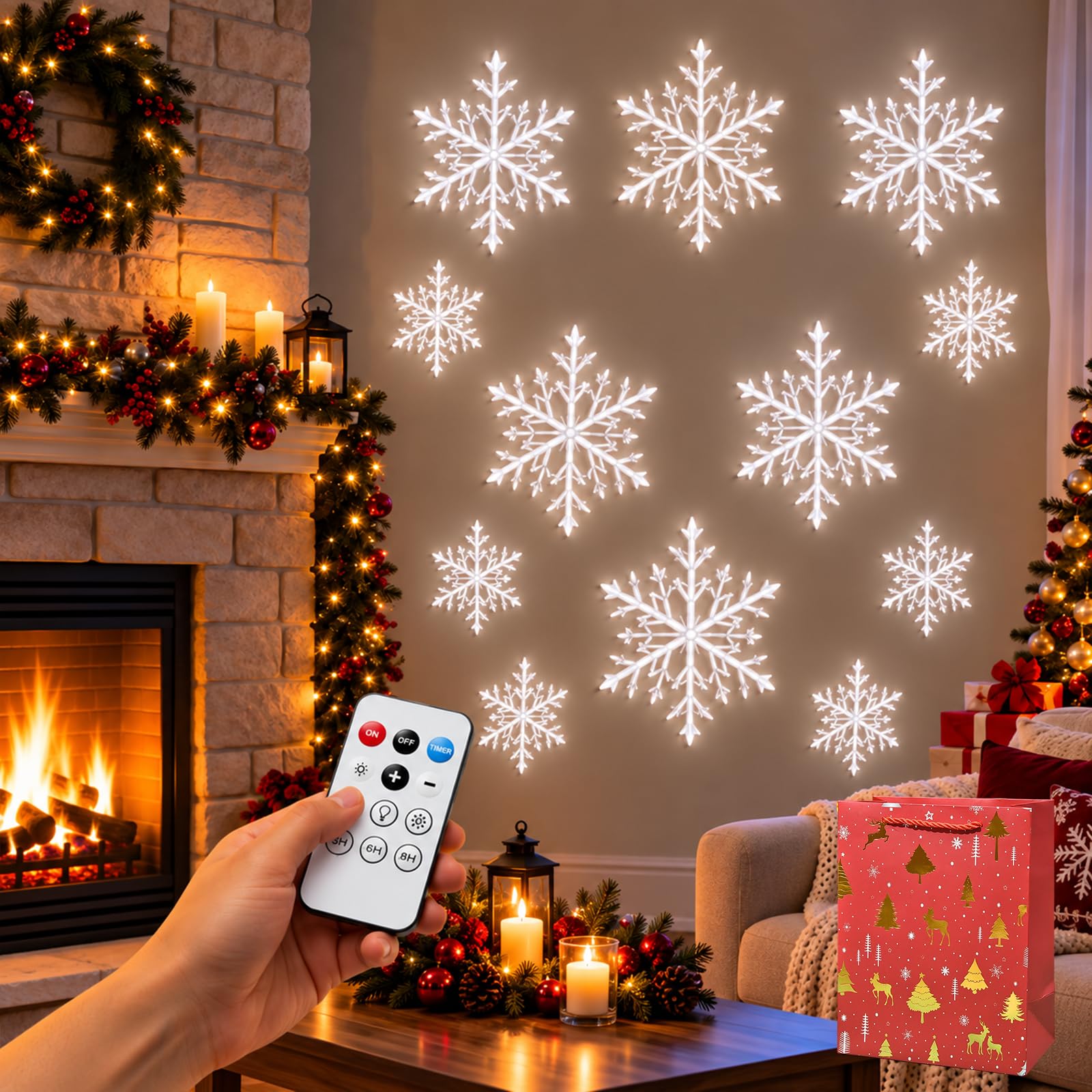 LED Snowflake Wall Lights, Blue & White Light up Snow Flake Decorations