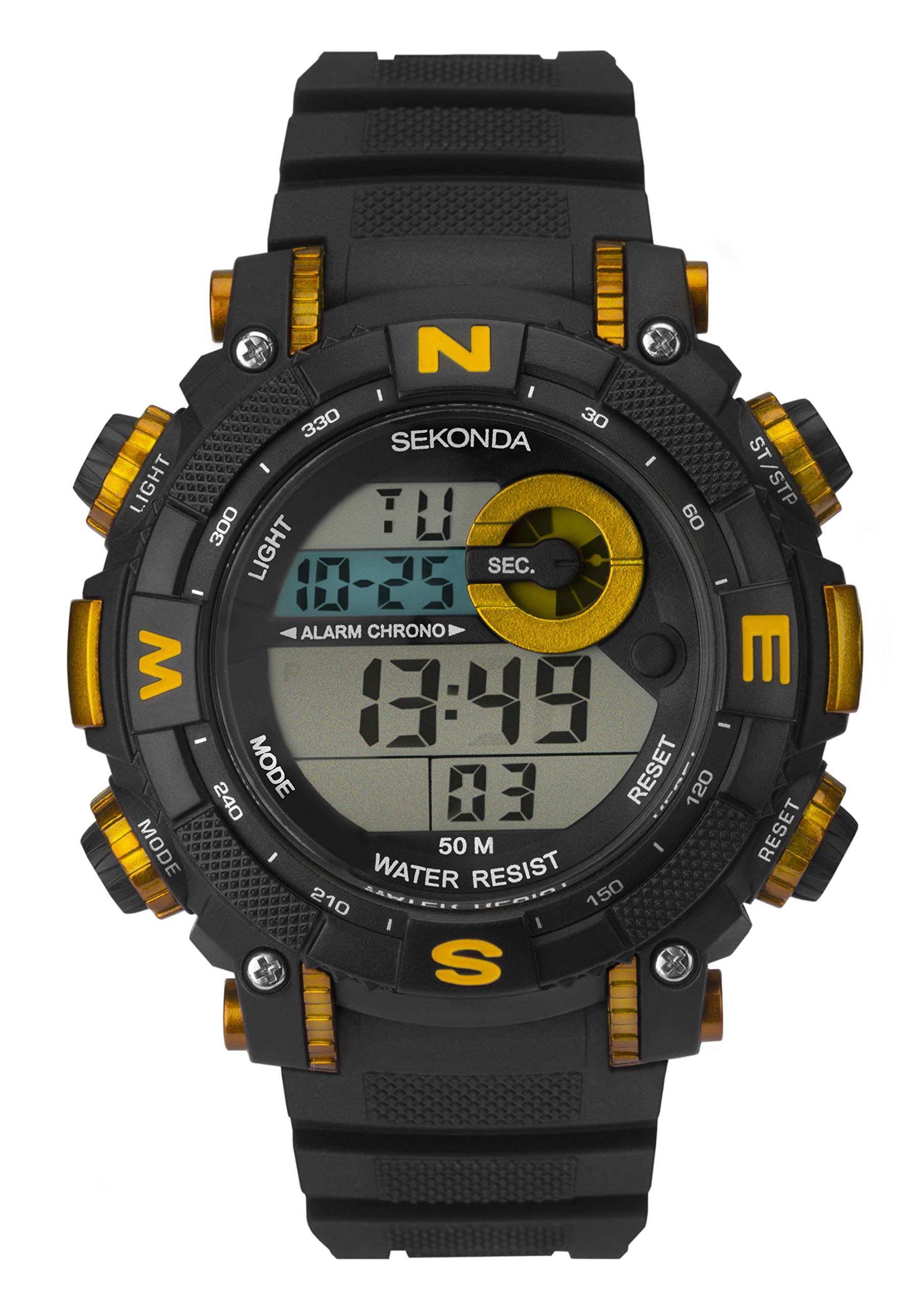 Sekonda Unisex 53mm Outdoor Watch, Rubber Strap, Alarm, Date, Light, Water Resistant up to 50m