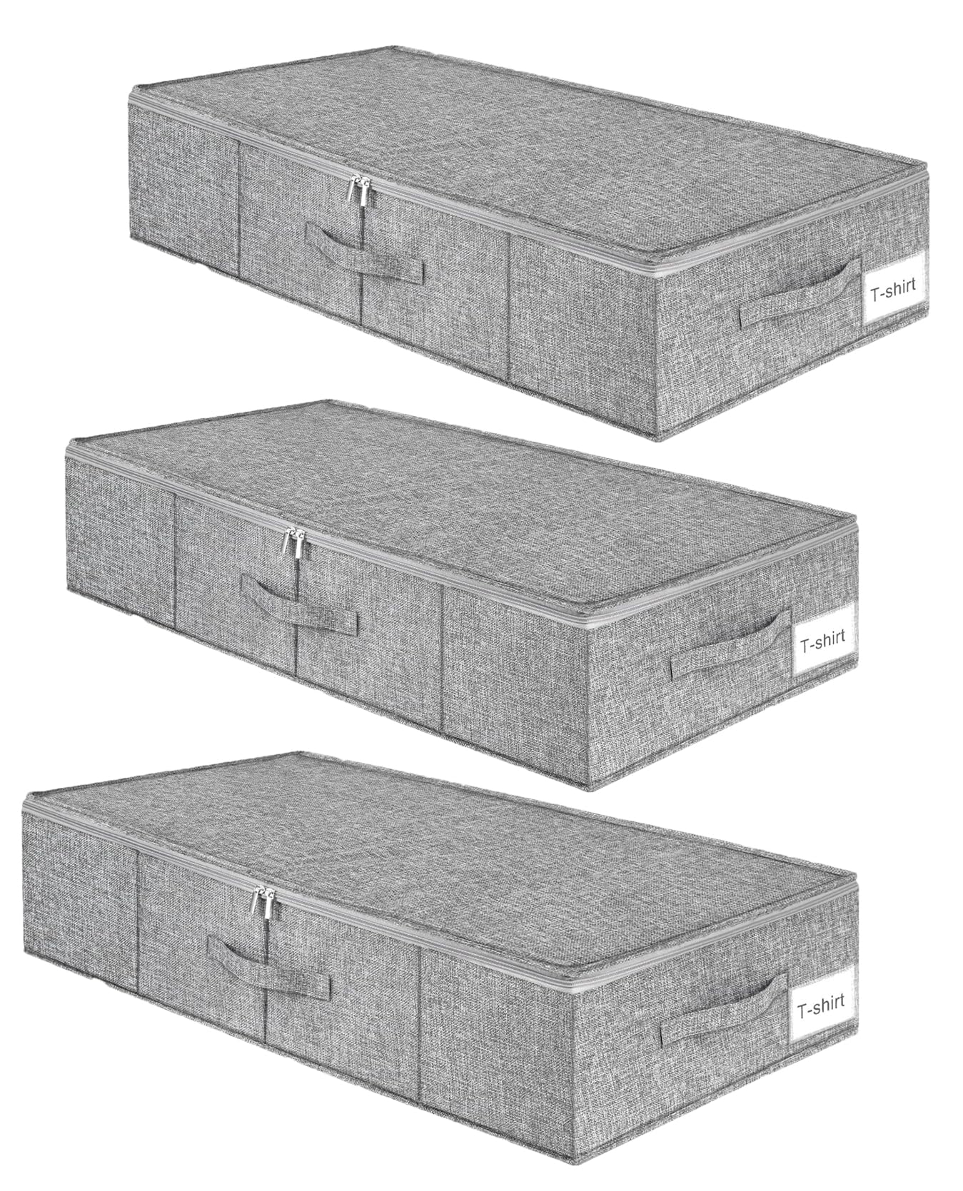 Contenitore sotto il letto, confezione da 3 scatole portaoggetti grandi con coperchio, pieghevoli, robuste sotto il letto, organizer per cassetti, con 3 manici, in tessuto ultra spesso, con cerniera,