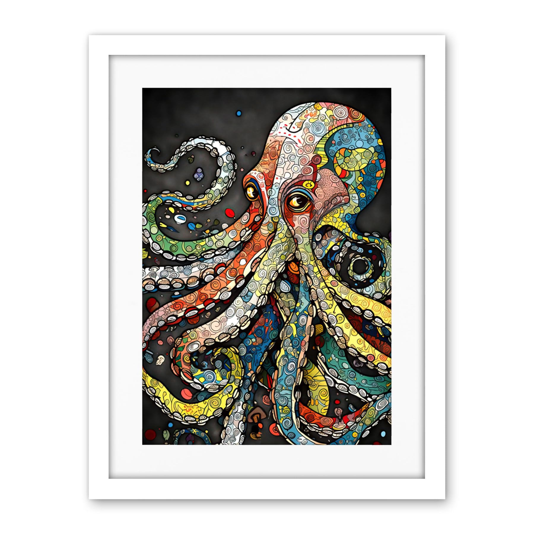 Artery8 Behind the Octopus Eyes Watercolour Pastel Colour Tentacle Doodle Pattern Artwork Framed Wall Art Print 18X24 Inch