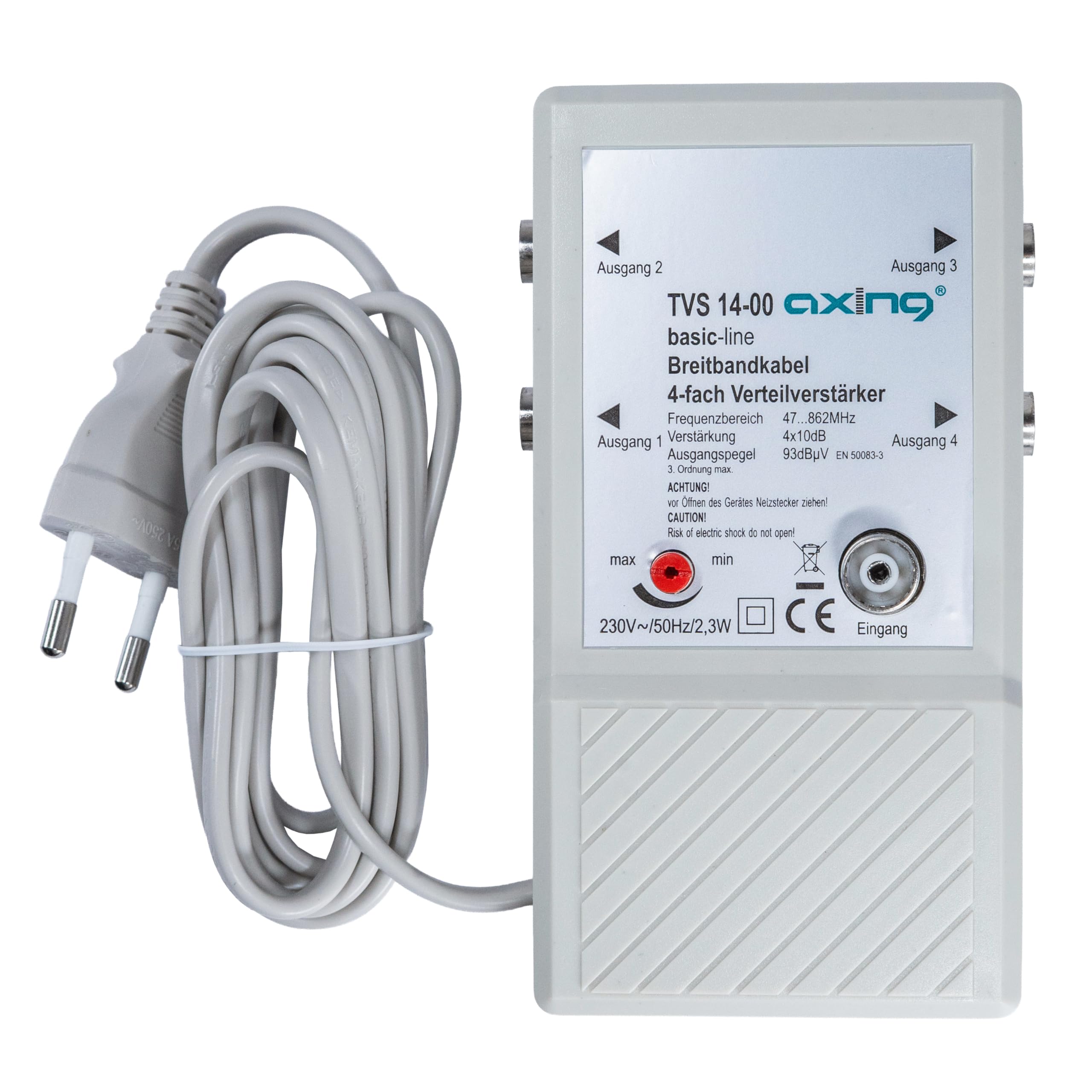 Axing TVS 14-00 Amplificatore per antenna TV digitale terrestre e FM radio, 4 Uscite, 10 dB, 47-862 MHz