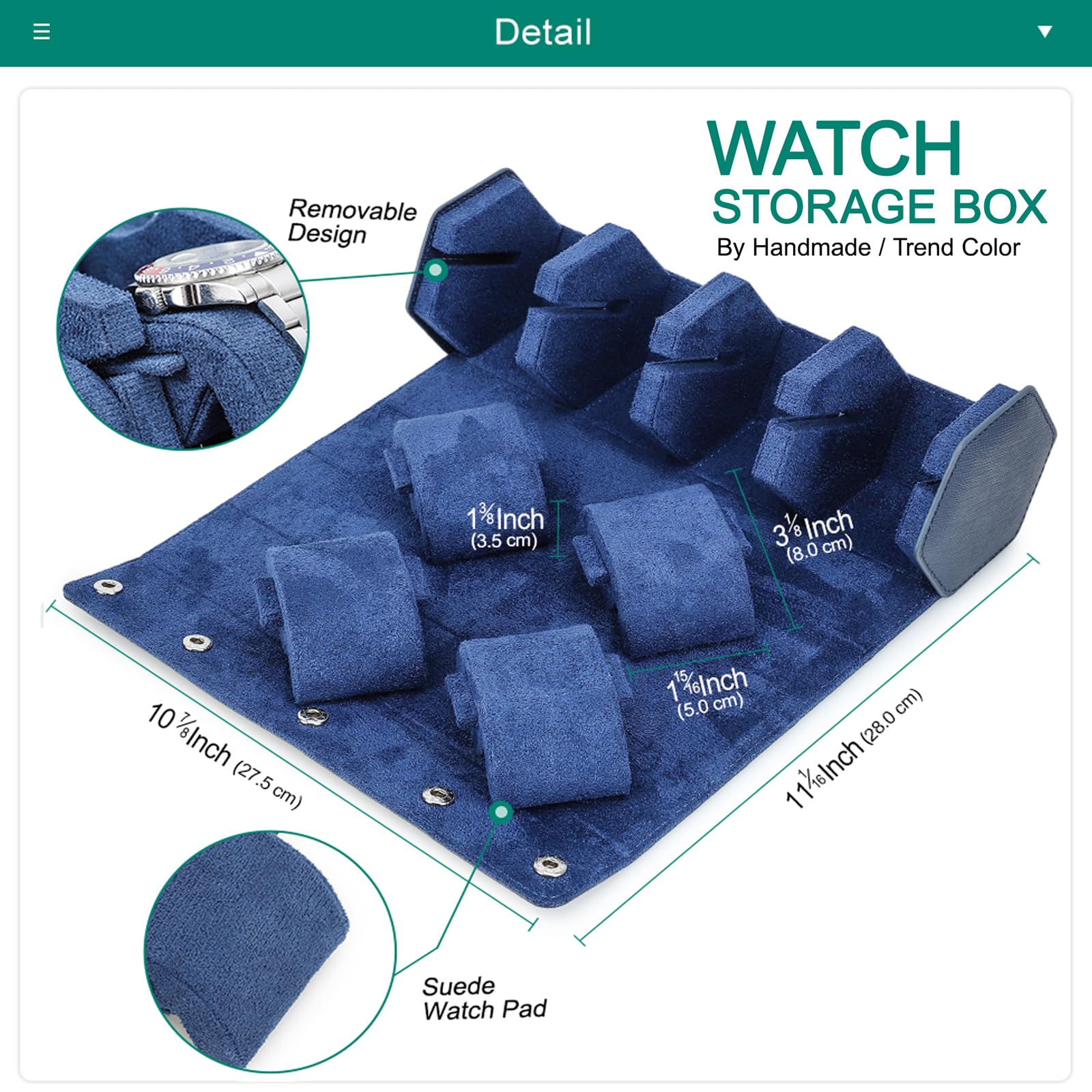 Hiram Boîte à montres Hexagon Cuir véritable Saffiano pour 4 montres, Boîte à montres en cuir avec 4 emplacements pour montres - Organisateur de rangement et présentoir pour hommes (Bleu)