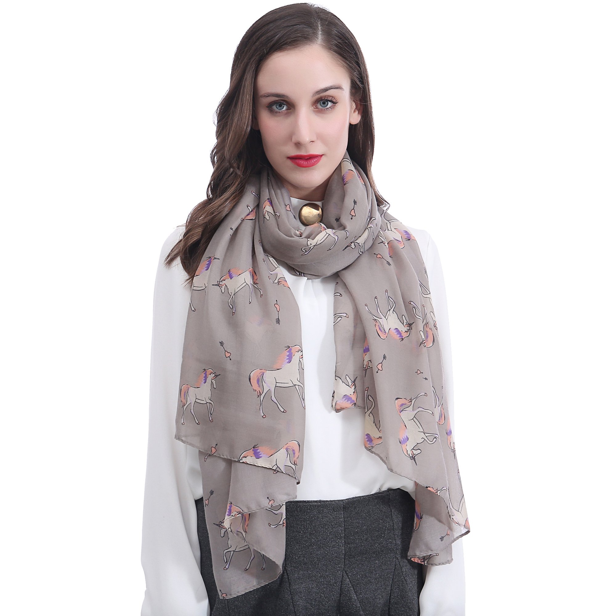 Lina & Lily Unicorn Animal Print Women's Scarf Oversized (Grey)