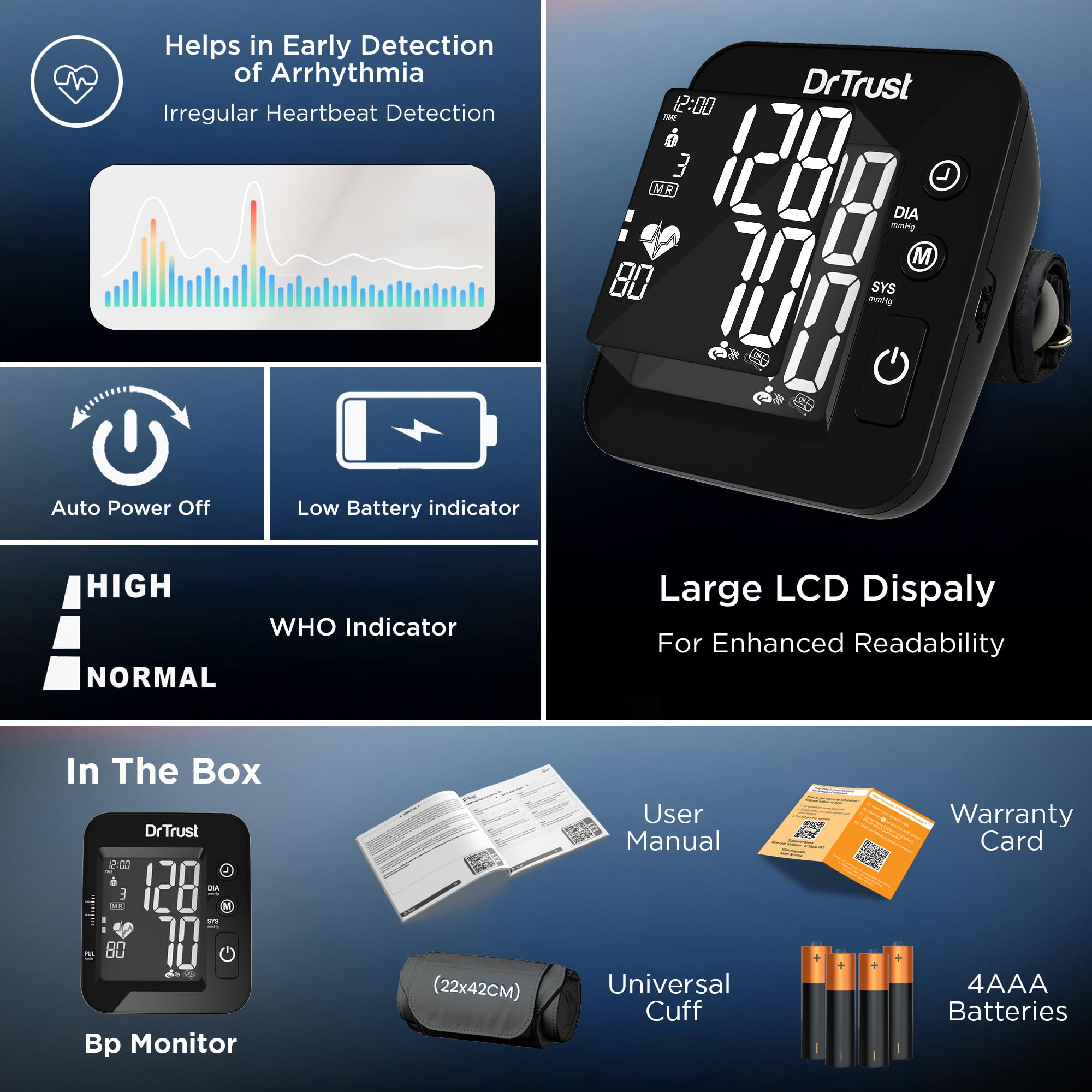 Dr Trust USA Intellitrack 132 Fully Automatic Dual Talking Digital Blood Pressure Monitor Machine For Hypertension & Managing Heart Health, BP Apparatus For Home & Clinic Use, Most Accurate Measurement, USB Compatible with Backlight 3