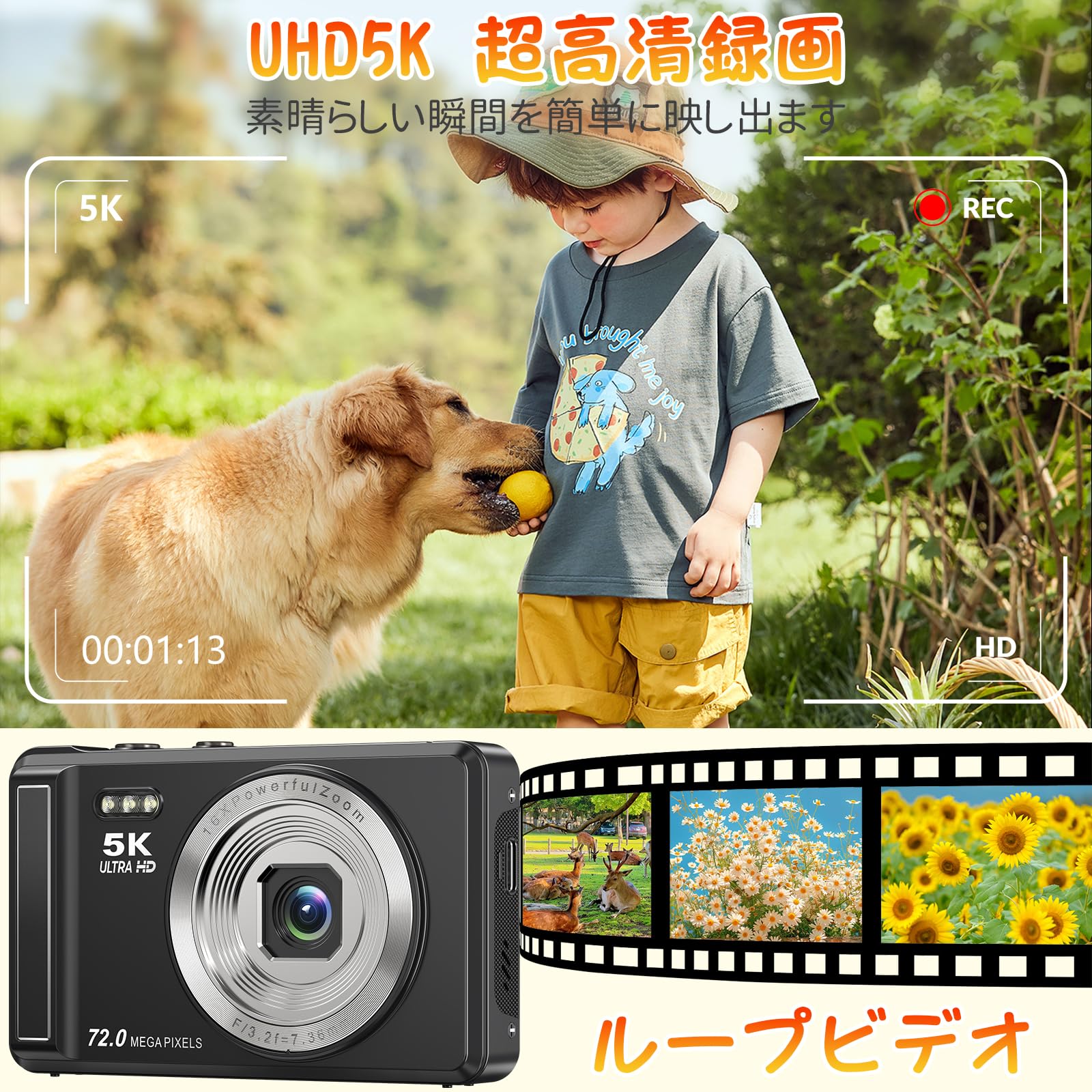 Amazon | Beho デジカメ 5K デジタルカメラ 72MP コンパクトカメラ 