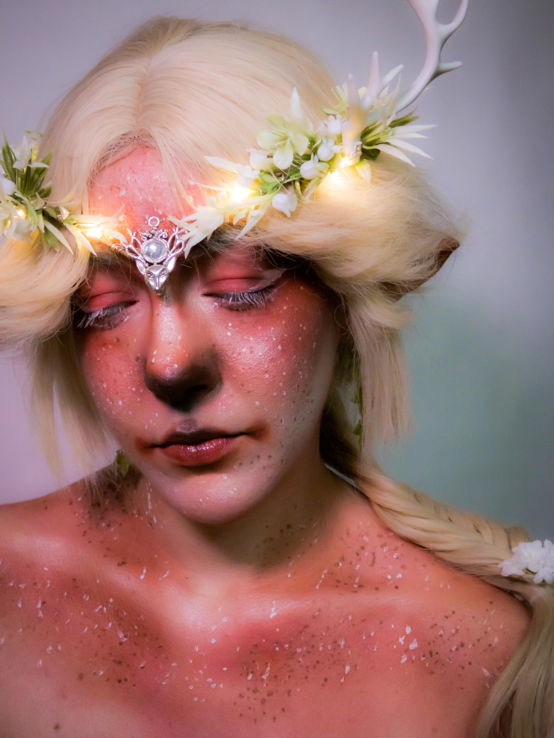 Woodland Elf Crown Fairy Antler Headpiece Floral Circlet for Women Renaissance H MOSTORY Handmade Gold Fairy Leaf Headpiece Antler Elf Crown  main image 4