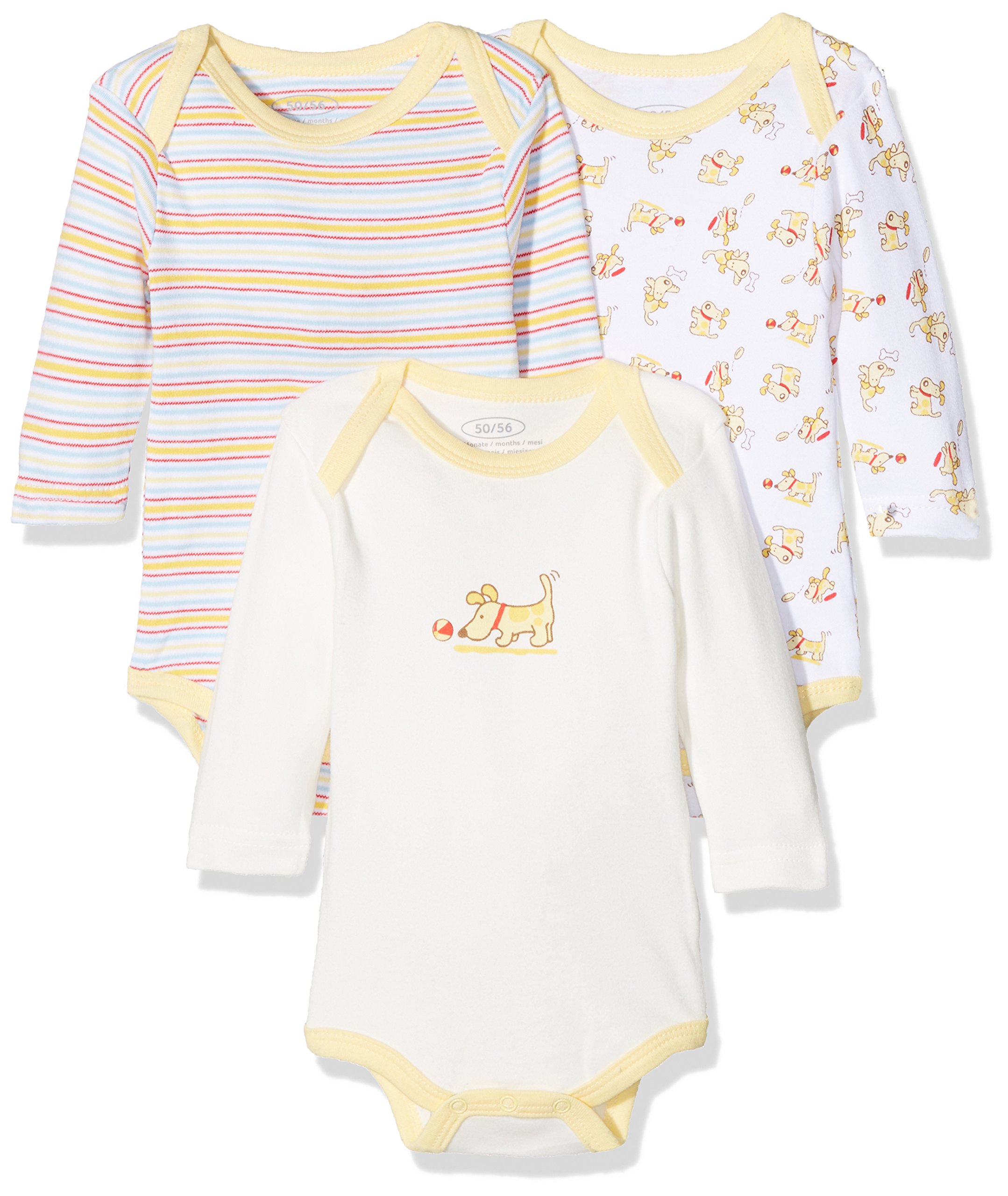 SchnizlerBaby Pack of 3 Baby Long Sleeve Bodysuits Dog, Yellow (Original 900), 50-56