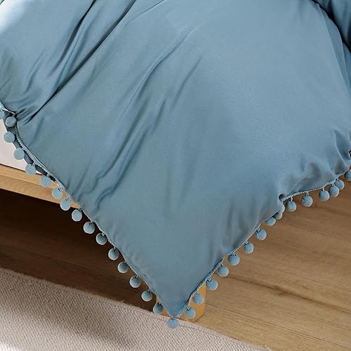 Miniatura 8 de YIRDDEO Juego de edredón tamaño Queen  Juegos de edredón tamaño Queen con flecos de pompones, juego de ropa de cama suave para todas las estaciones