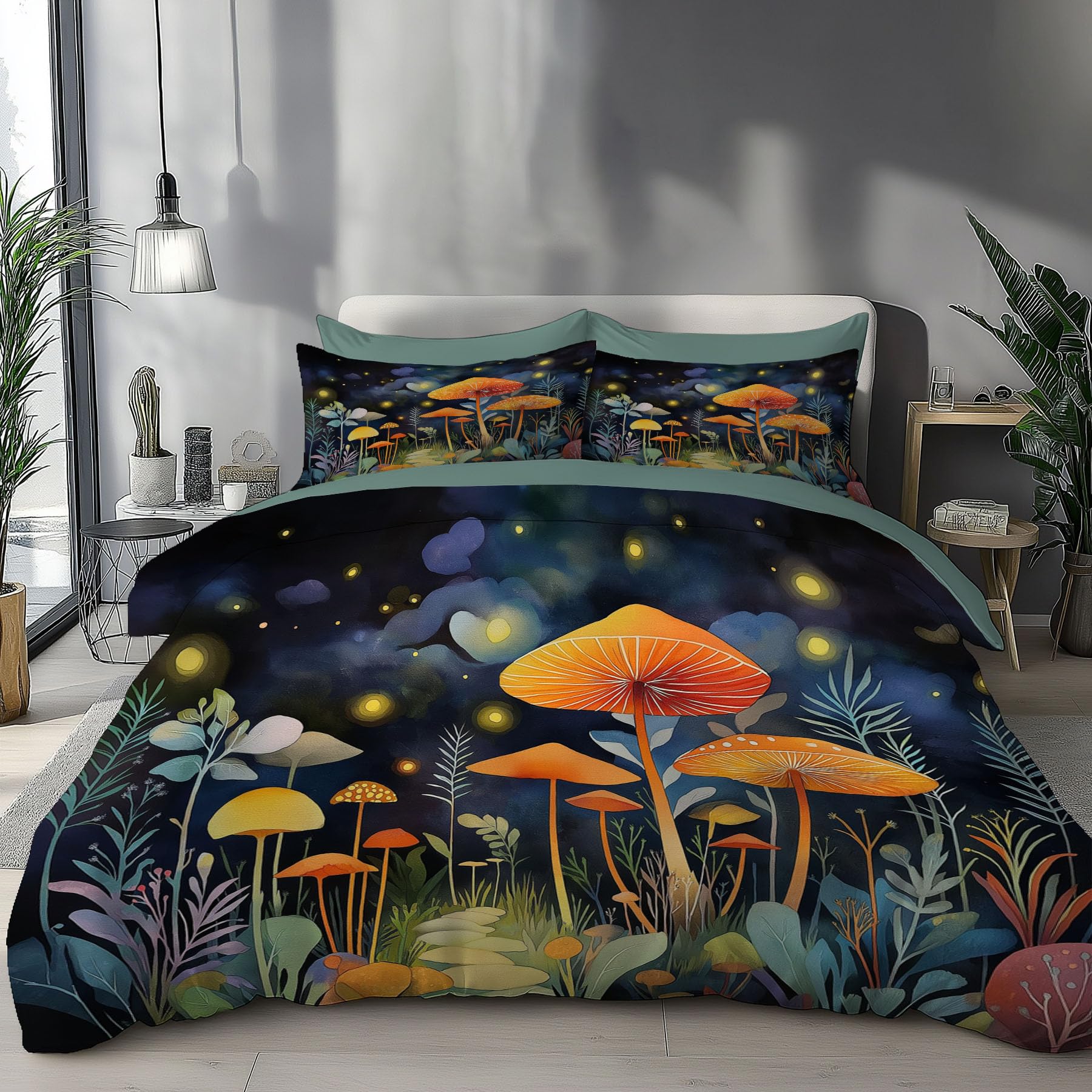 Housse de couette 200x200 forêt et ciel nocturne pour chambre adulte automnale