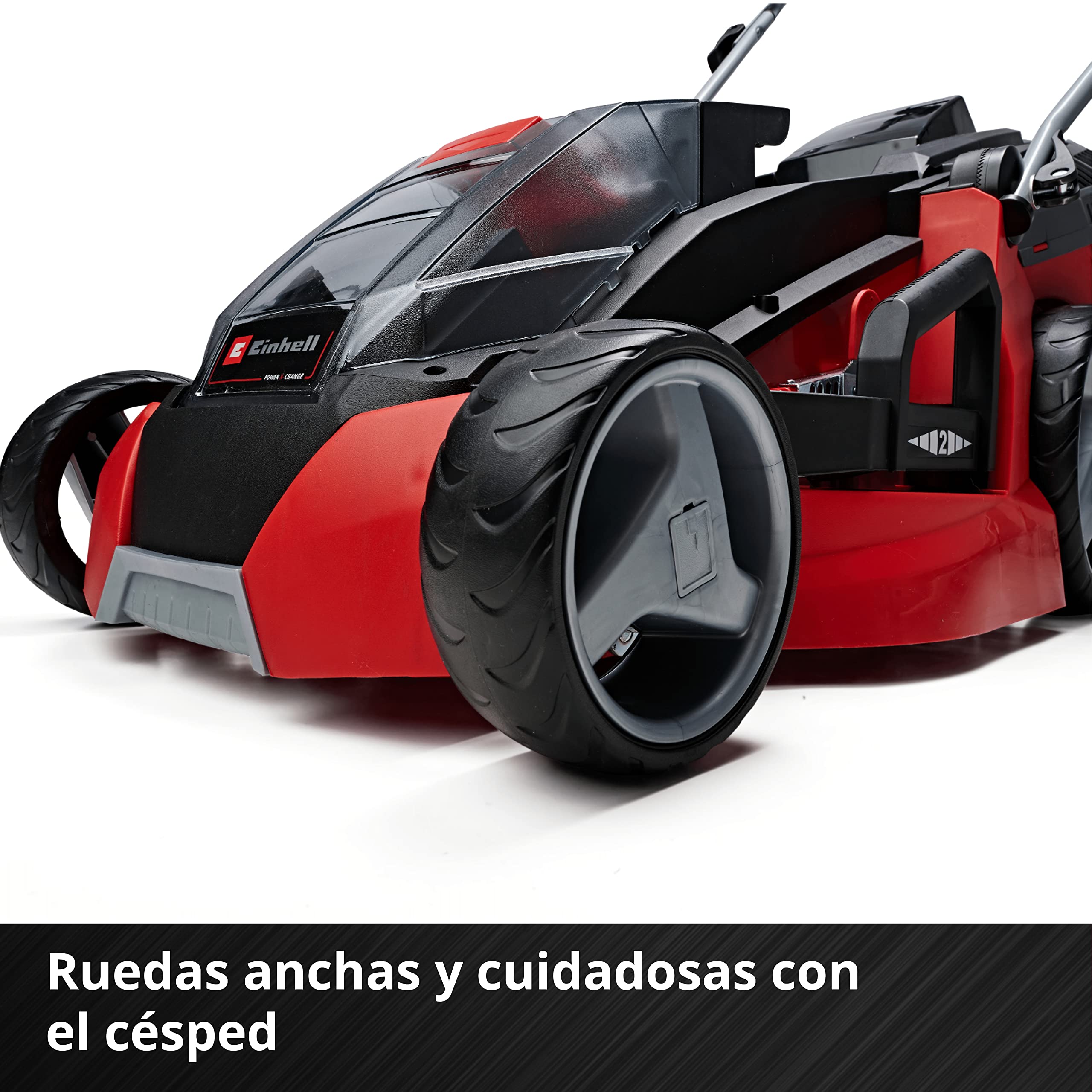 Einhell Cortacésped a batería GE-CM 43 Li M Kit Power X-Change (36V, 43 cm Ancho de Corte, hasta 600 m², Brushless, función de Mulching, 63L Bolsa recolectora, con 2X 4,0 Ah baterías y 2X Cargadores)