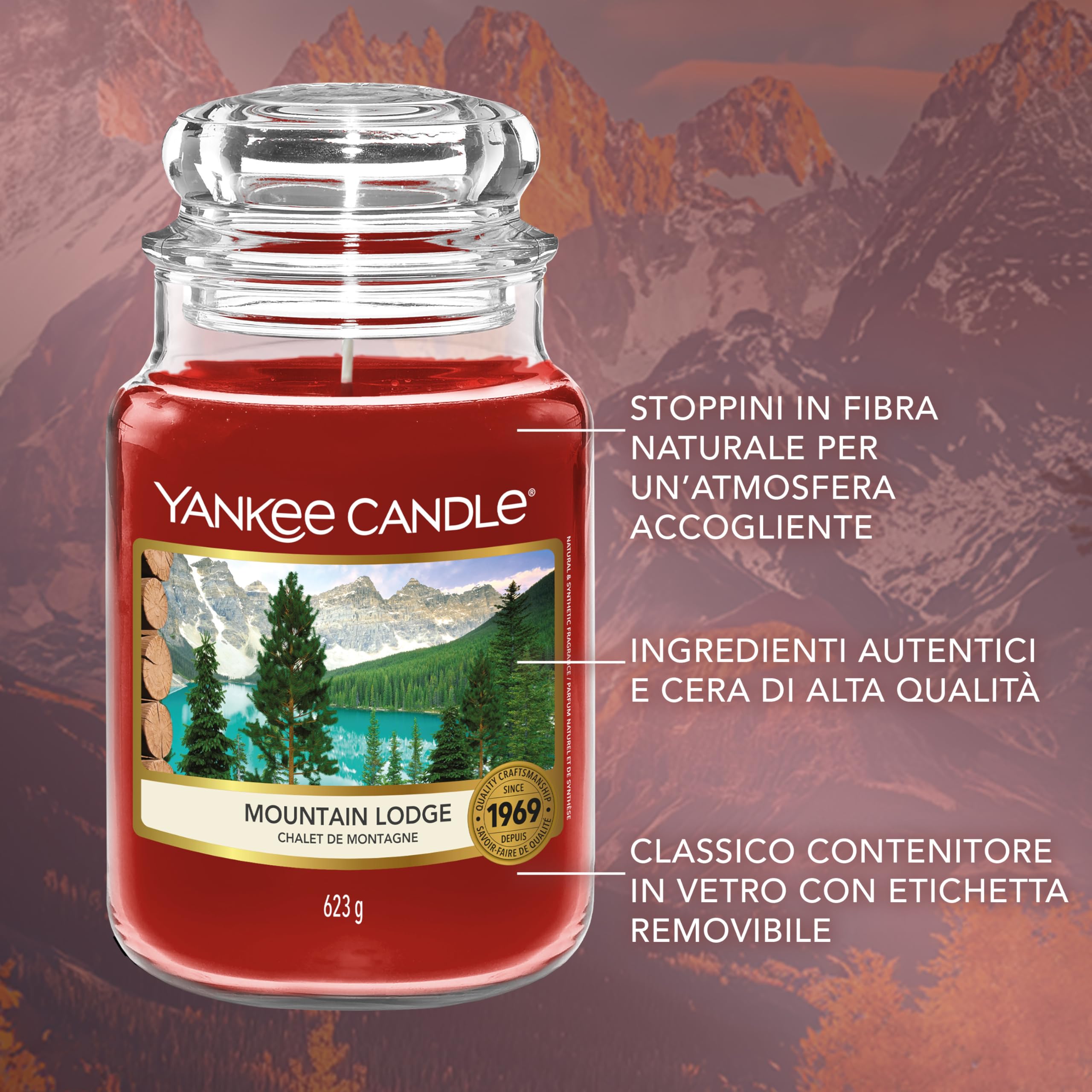 Yankee Candle Candela profumata in giara grande, Mountain Lodge, Durata Fino a 150 Ore, Regali ottimi per le donne