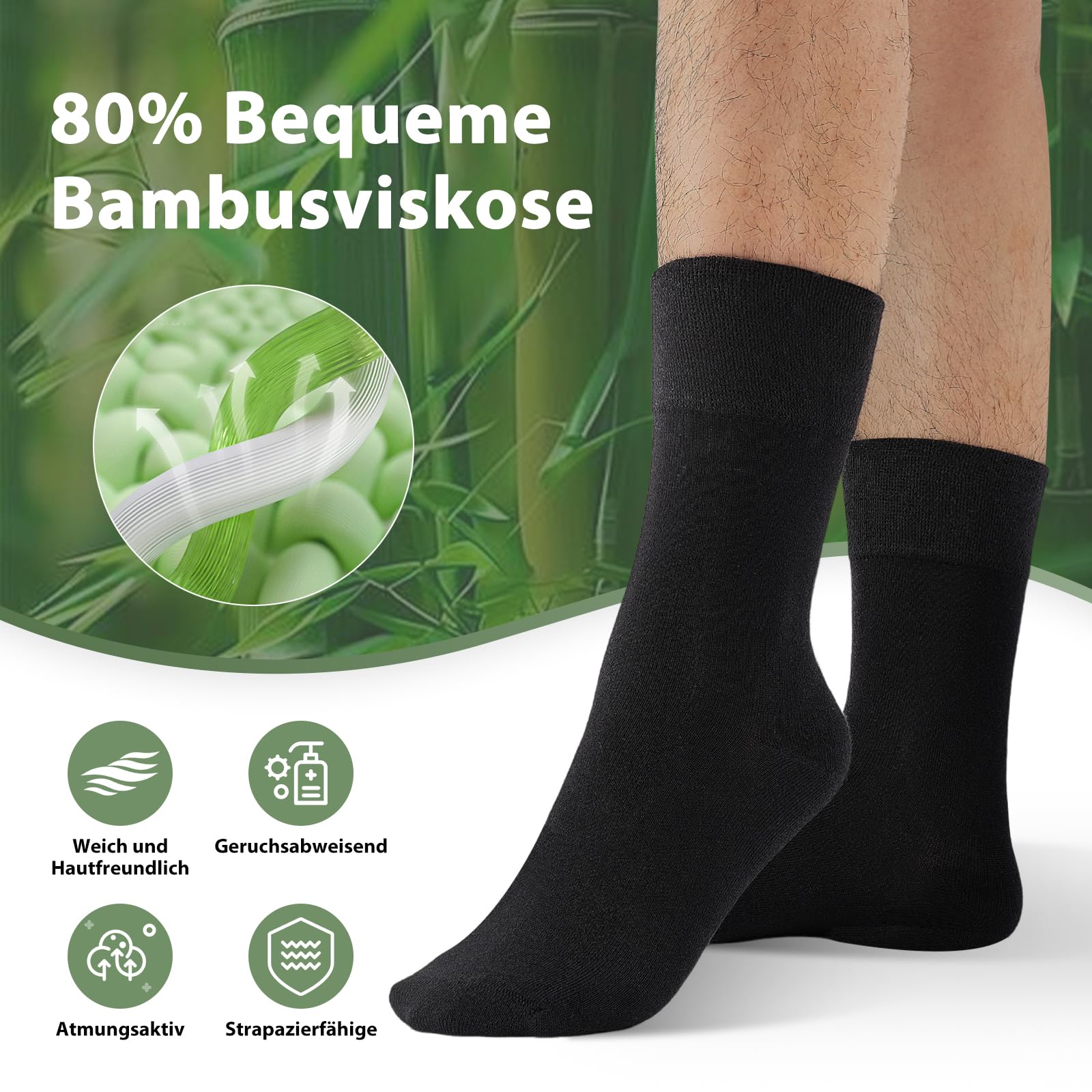 Bambus Diabetikersocken, 6 Paar Diabetiker Socken ohne Gummibund & ohne Naht, Bambussocken Gesundheitssocken mit Komfortbund für Herren & Damen - 5