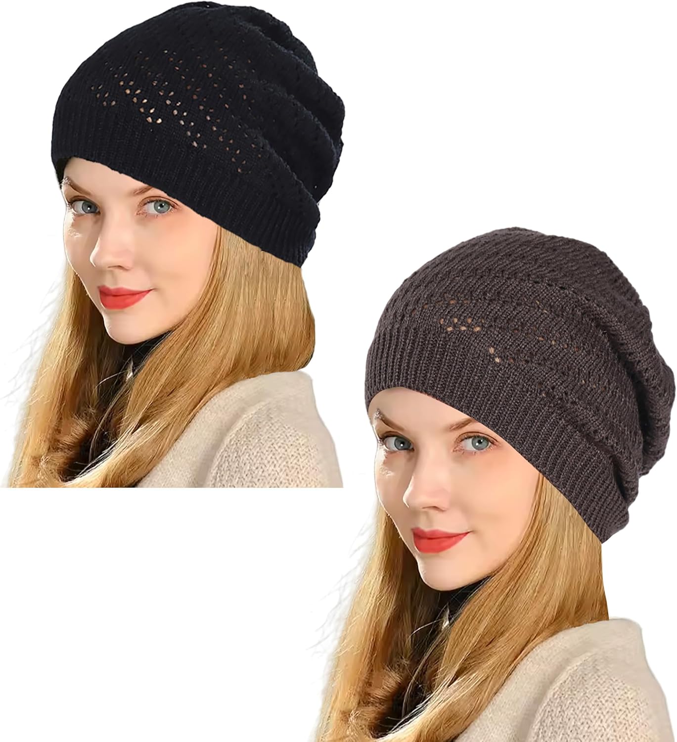 Thin Crochet Beanie Hat for Women Summer Winter Fall Mesh Slouchy Knit Hats Lightweight Crochet Caps