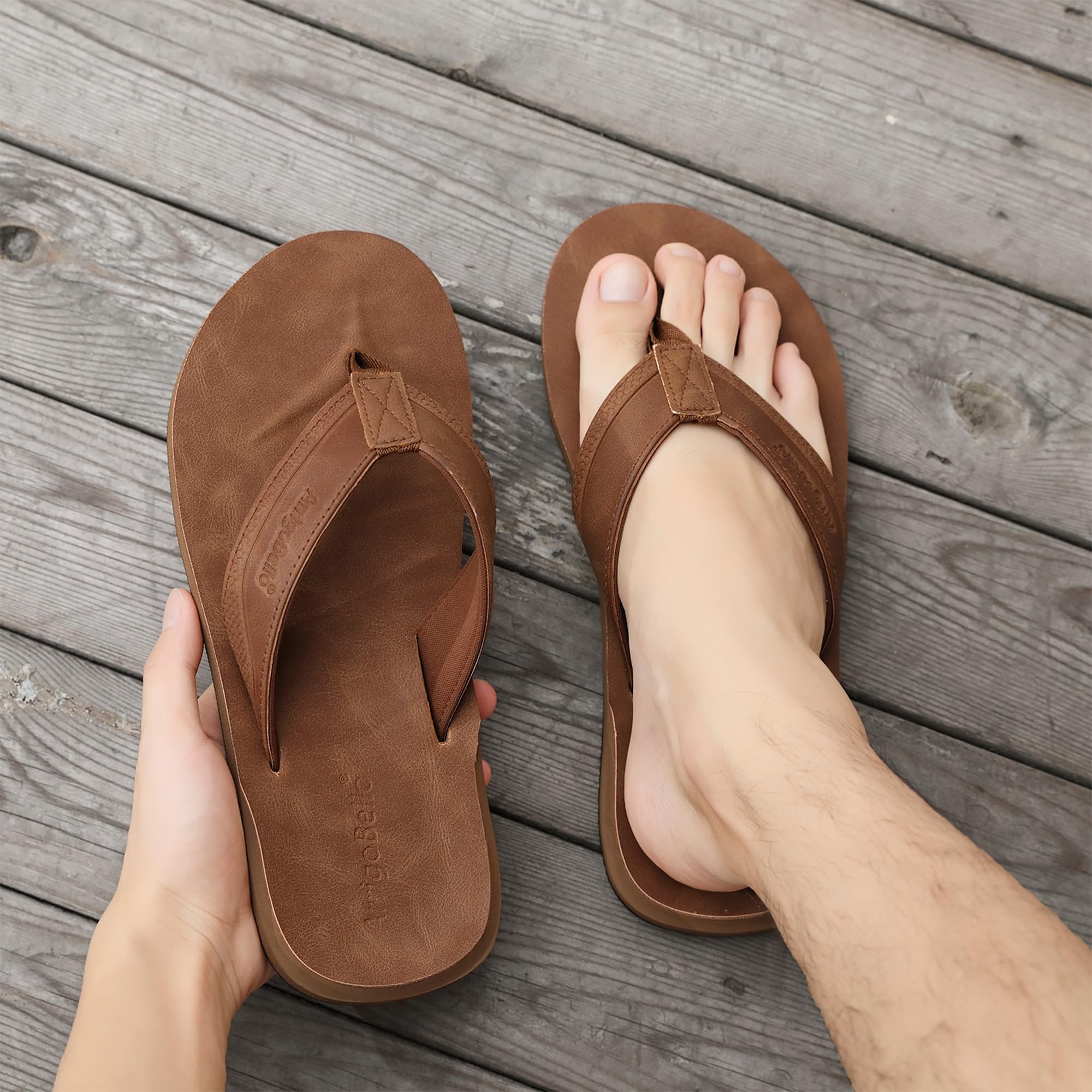 ARRIGO BELLO Tongs Homme Tongue Cuir Claquette Été Confortable Piscine Plage Antidérapant Sandales Taille 41-46