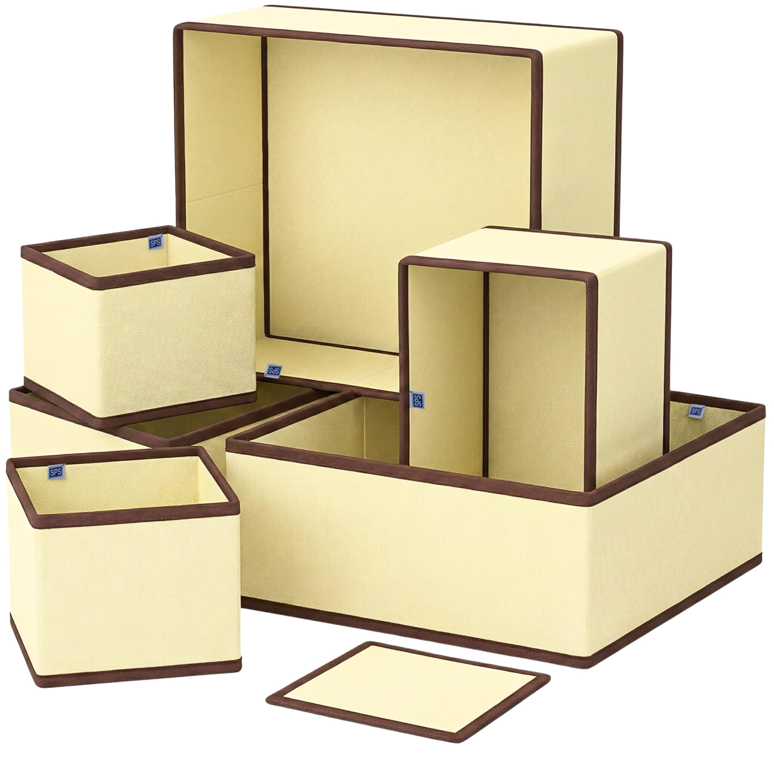 Skrill 6-Piece Foldable Cloth Storage Box Set | Odourless Cube Baskets, Bins & Dividers for Closet & Dresser Drawer Organization | Storage for Shirts, Pants, Underwear, Bras, Socks, Inners (Beige)
