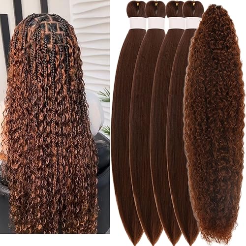 Brown Pre stretched Braiding Hair 52inches 4 Packs with 1