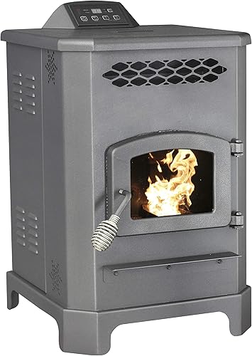 US STOVE 5501S - Mini estufa de pellets King de 2,200 pies cuadrados con tolva de 20 libras y control remoto, mediano, negro