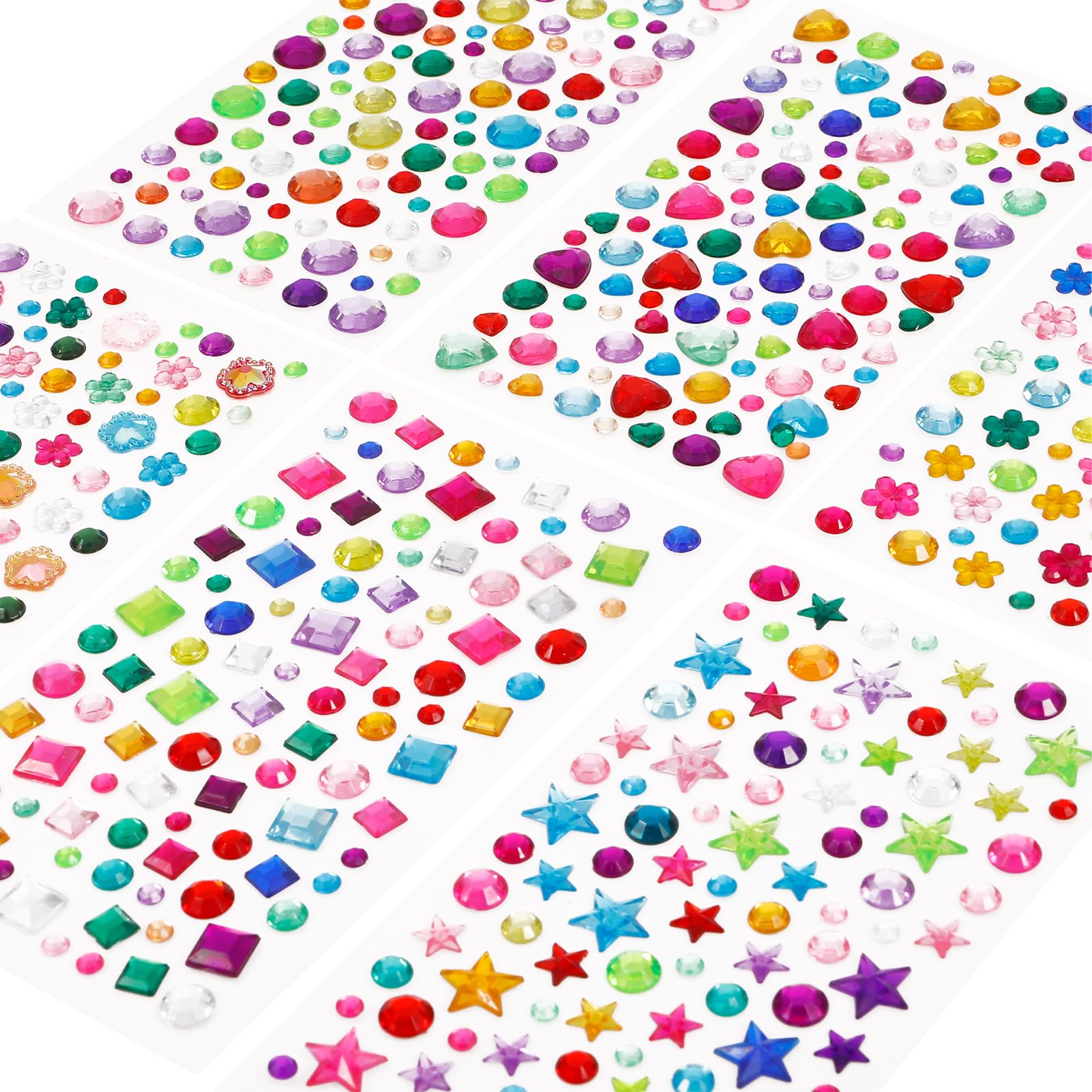Smilcloud640 Pcs Gem Stickers Rhinestones for Craft, Craft Stickers for Children, Stick on Gems, Stickers Sticky Gems Self Adhesive Gems for DIT Nail Body Makeup
