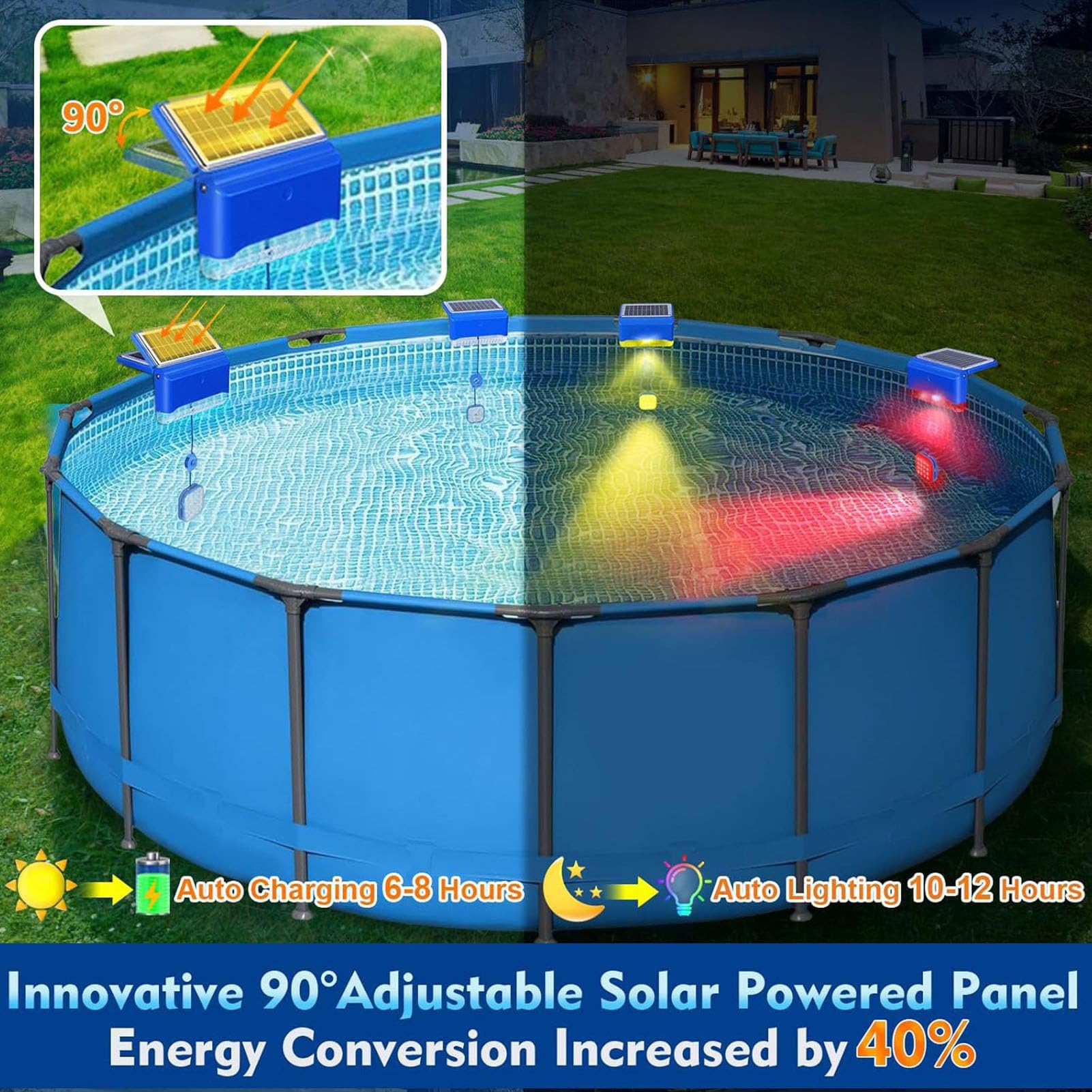 Luz Solar para Piscina, Luz LED Sumergible a Prueba de Agua IP68 con Control Remoto de 20 Colores, Luces LED Sumergibles con Energía Solar para Estanque de Piscina Enterrada